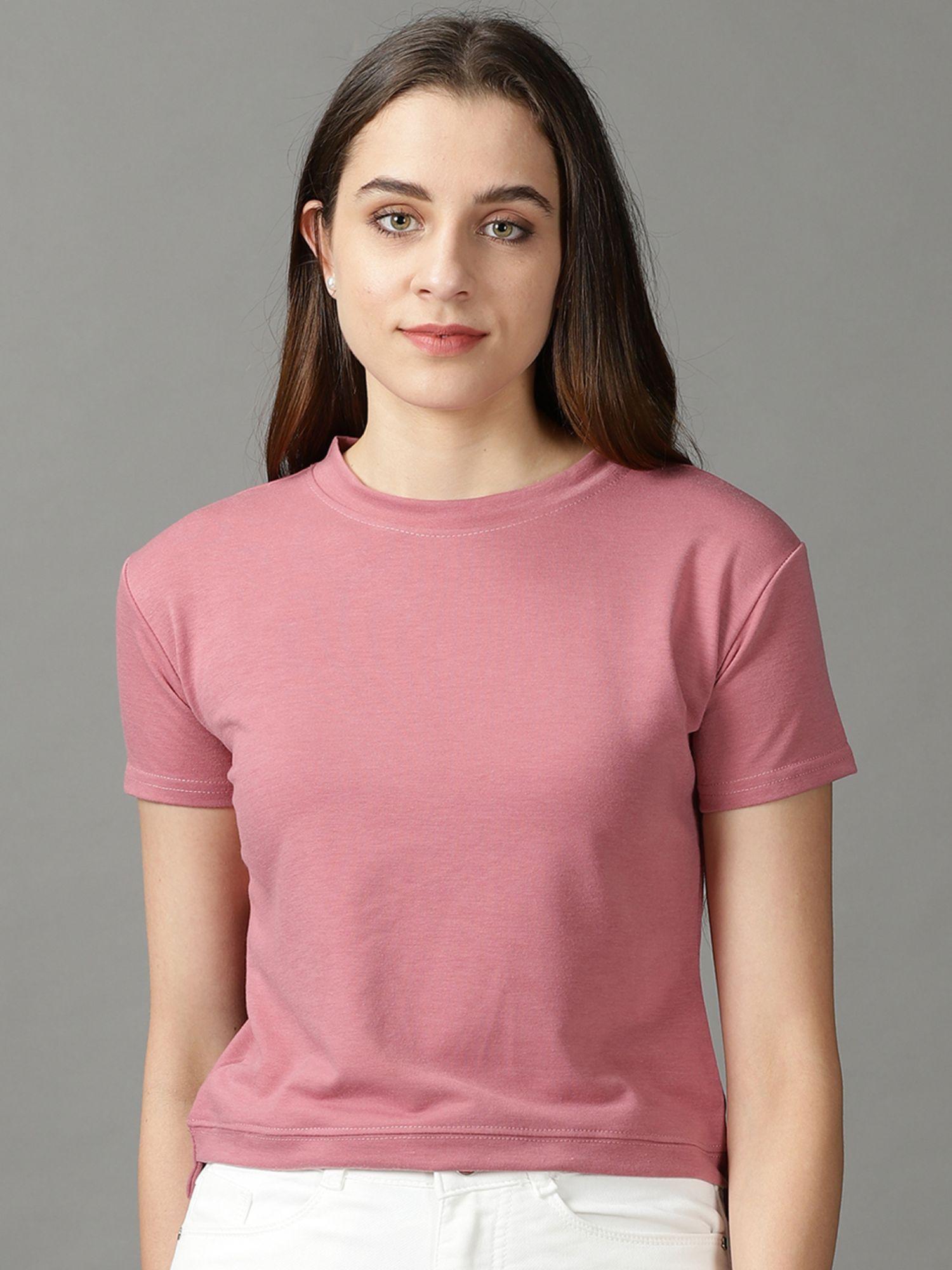 womens half sleeves round neck mauve solid t-shirt