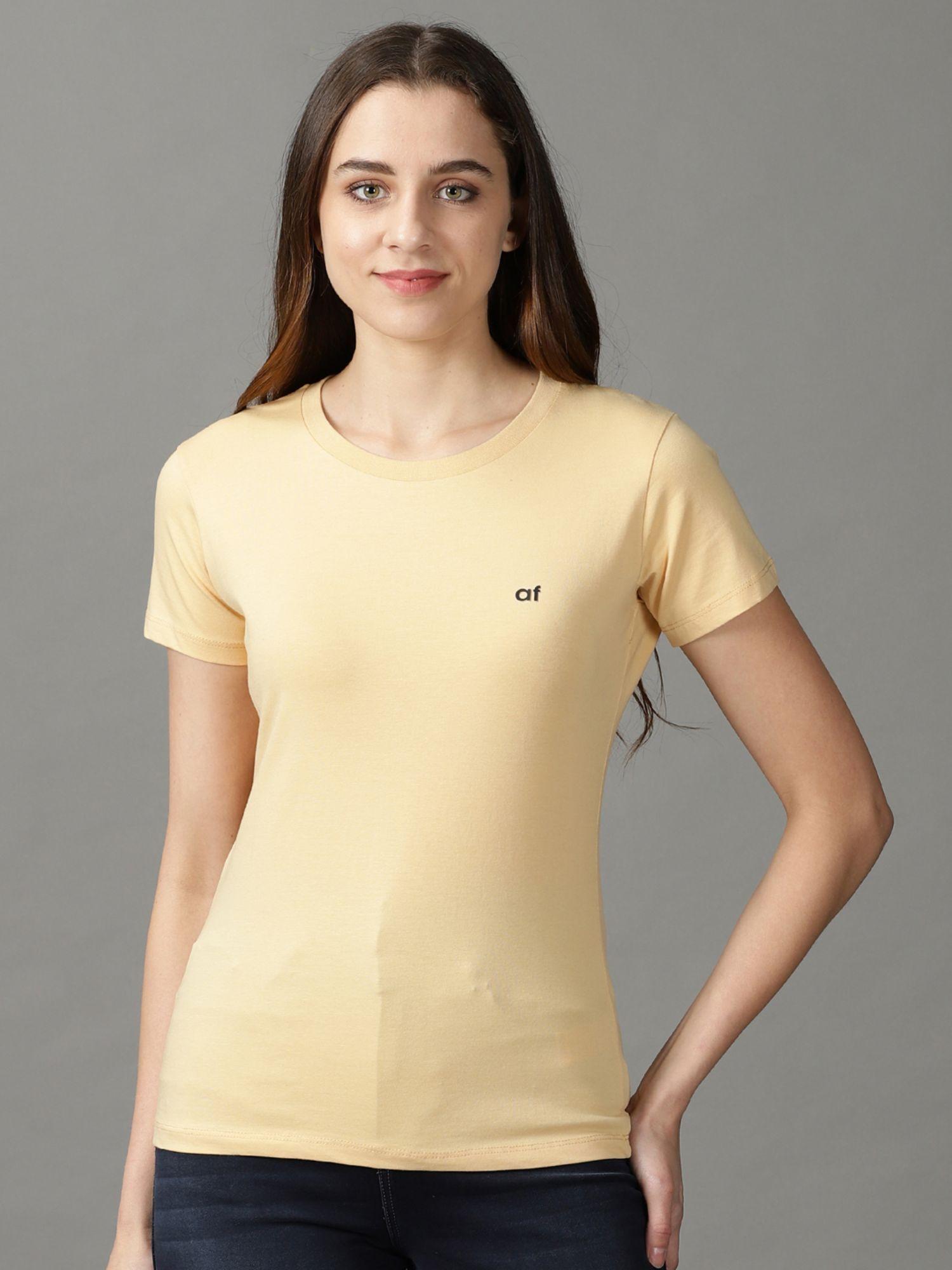 womens half sleeves round neck tan solid t-shirt