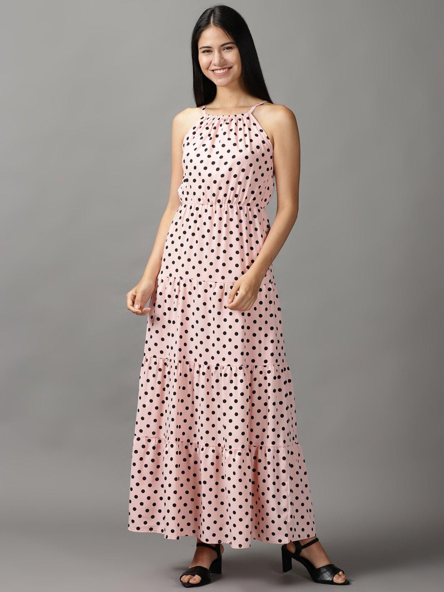 womens halter neck maxi pink printed dress