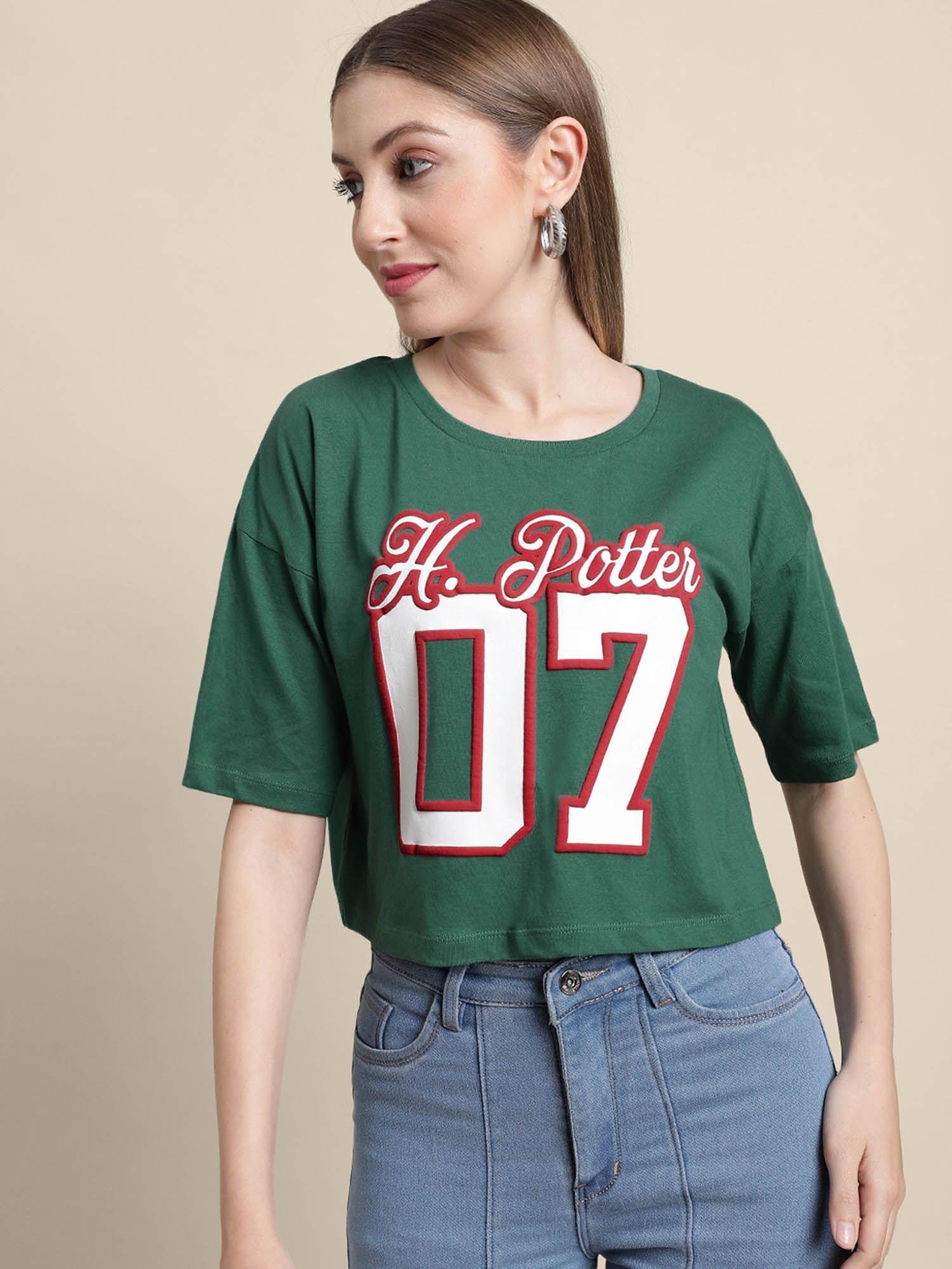 womens harry potter printed half sleeve green t-shirt