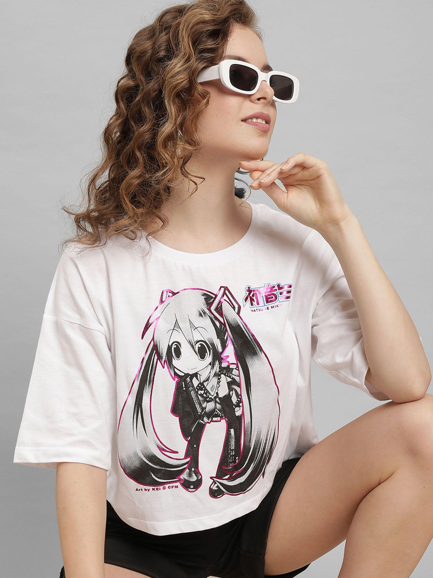 womens hatsune miku printed half sleeve white t-shirt