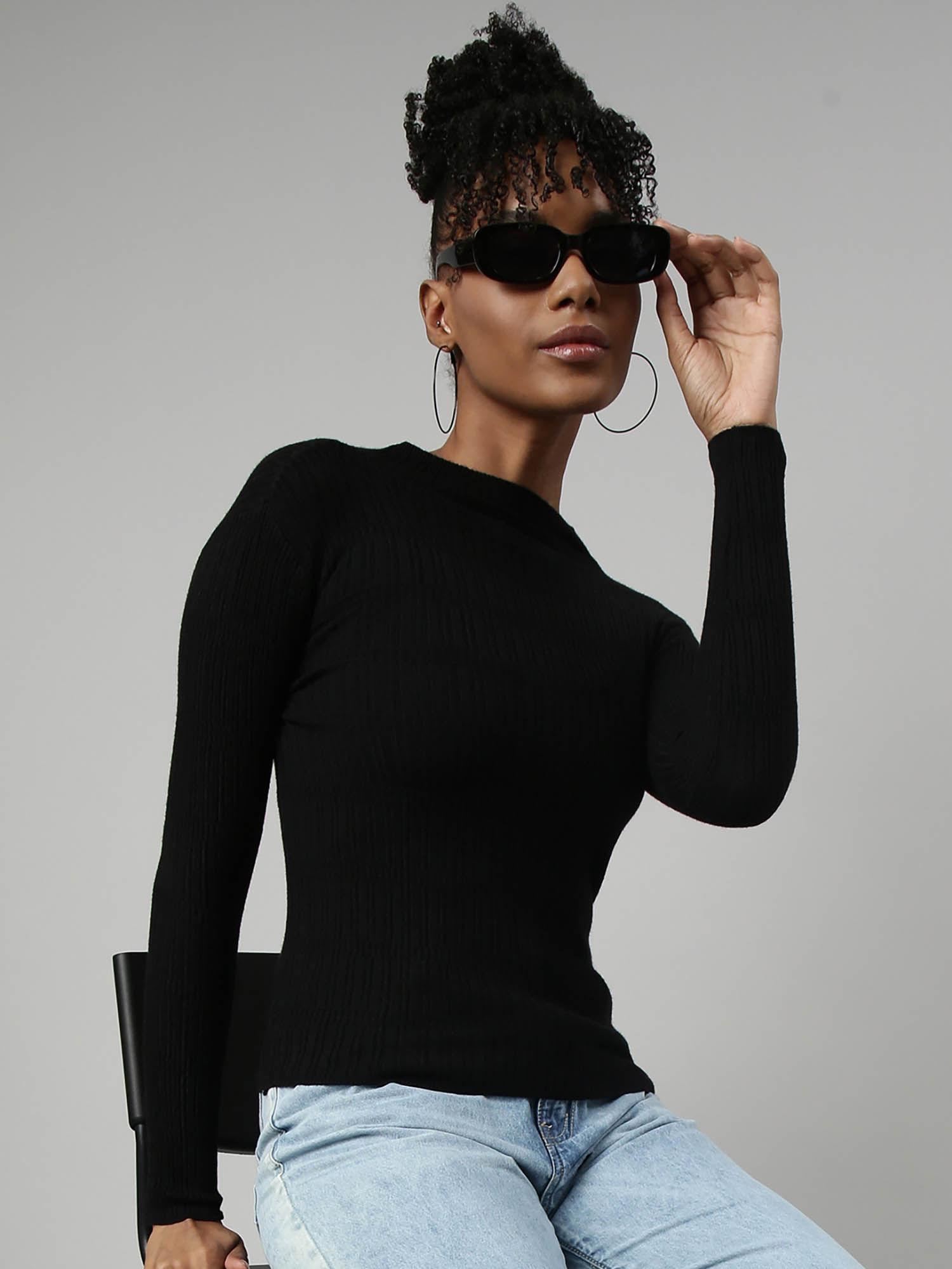 womens high neck black fitted top