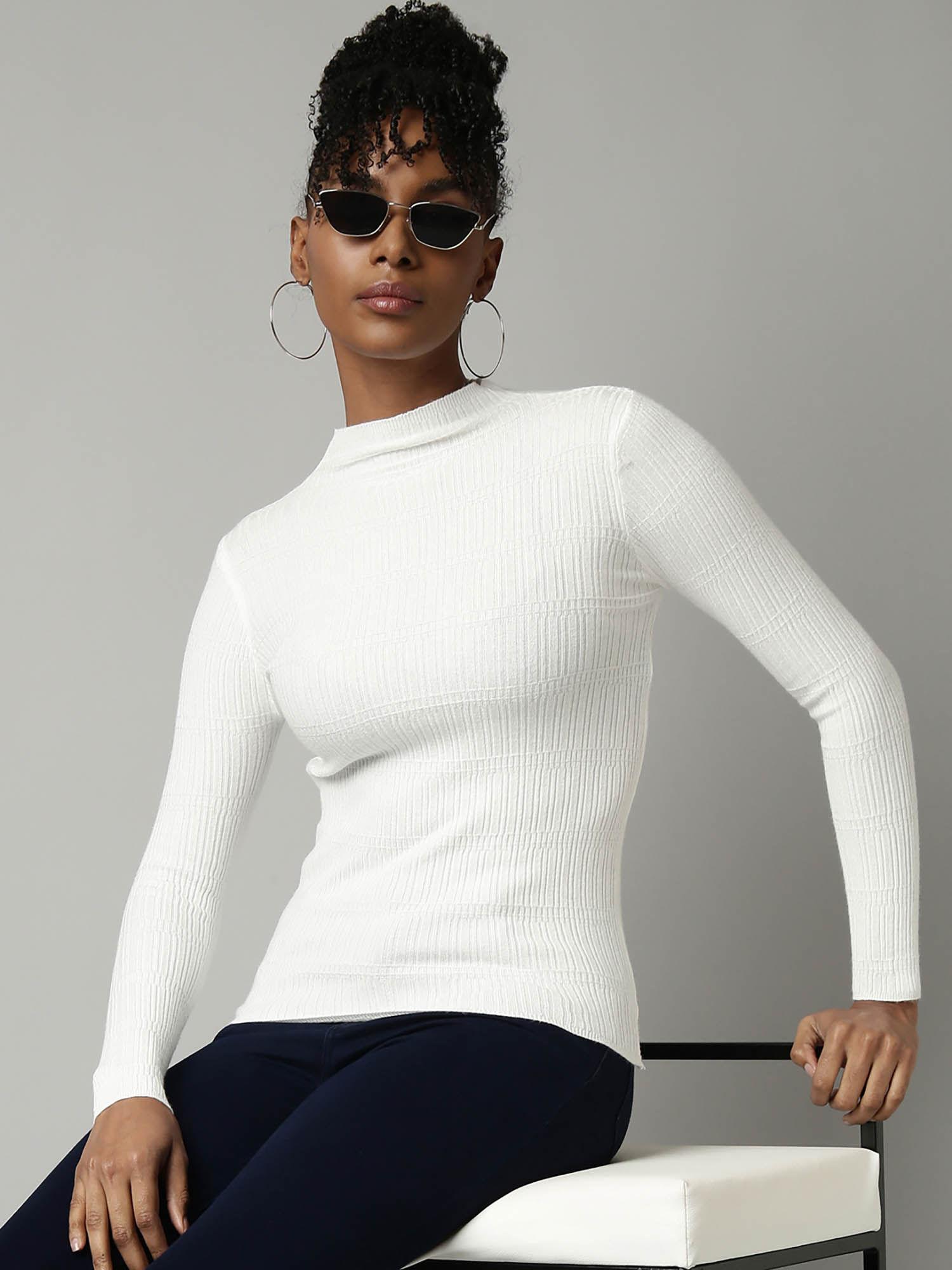 womens high neck white fitted top