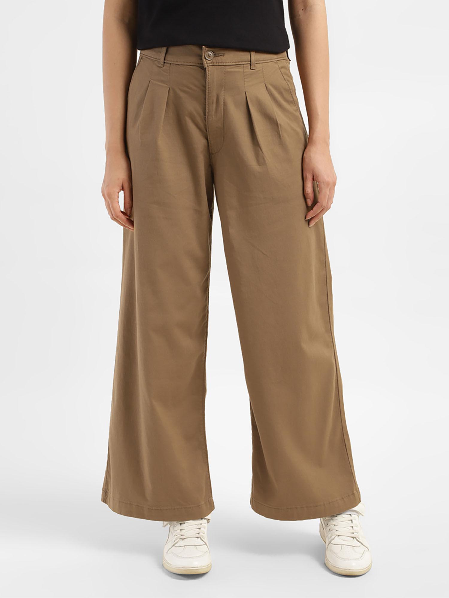 womens high rise brown wide leg trouser