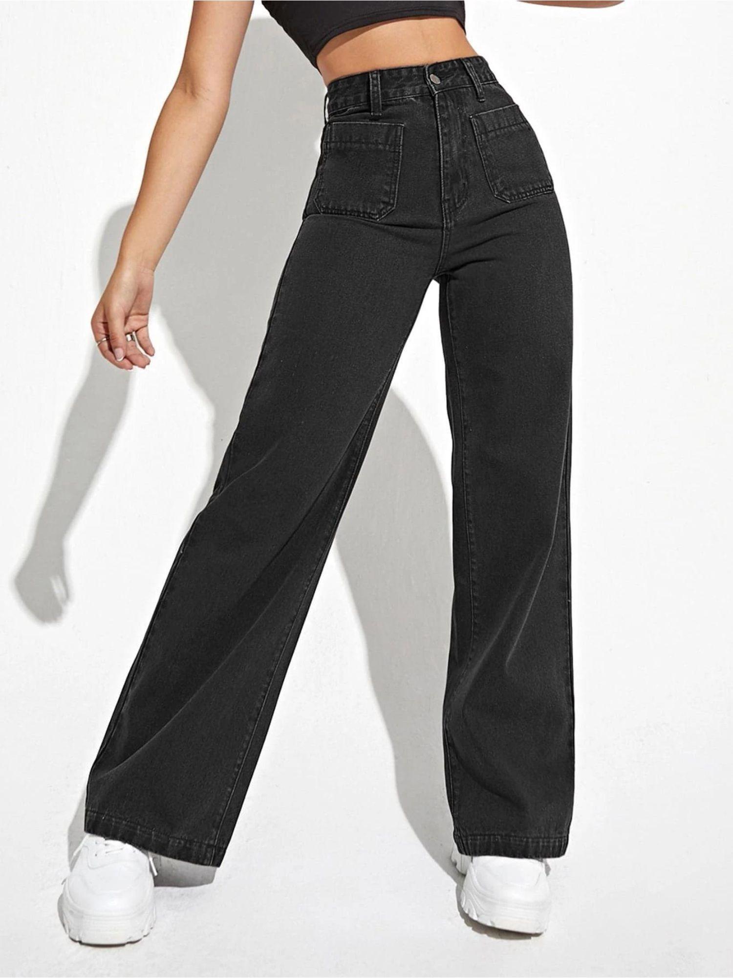 womens high rise cotton lycra solid jeans