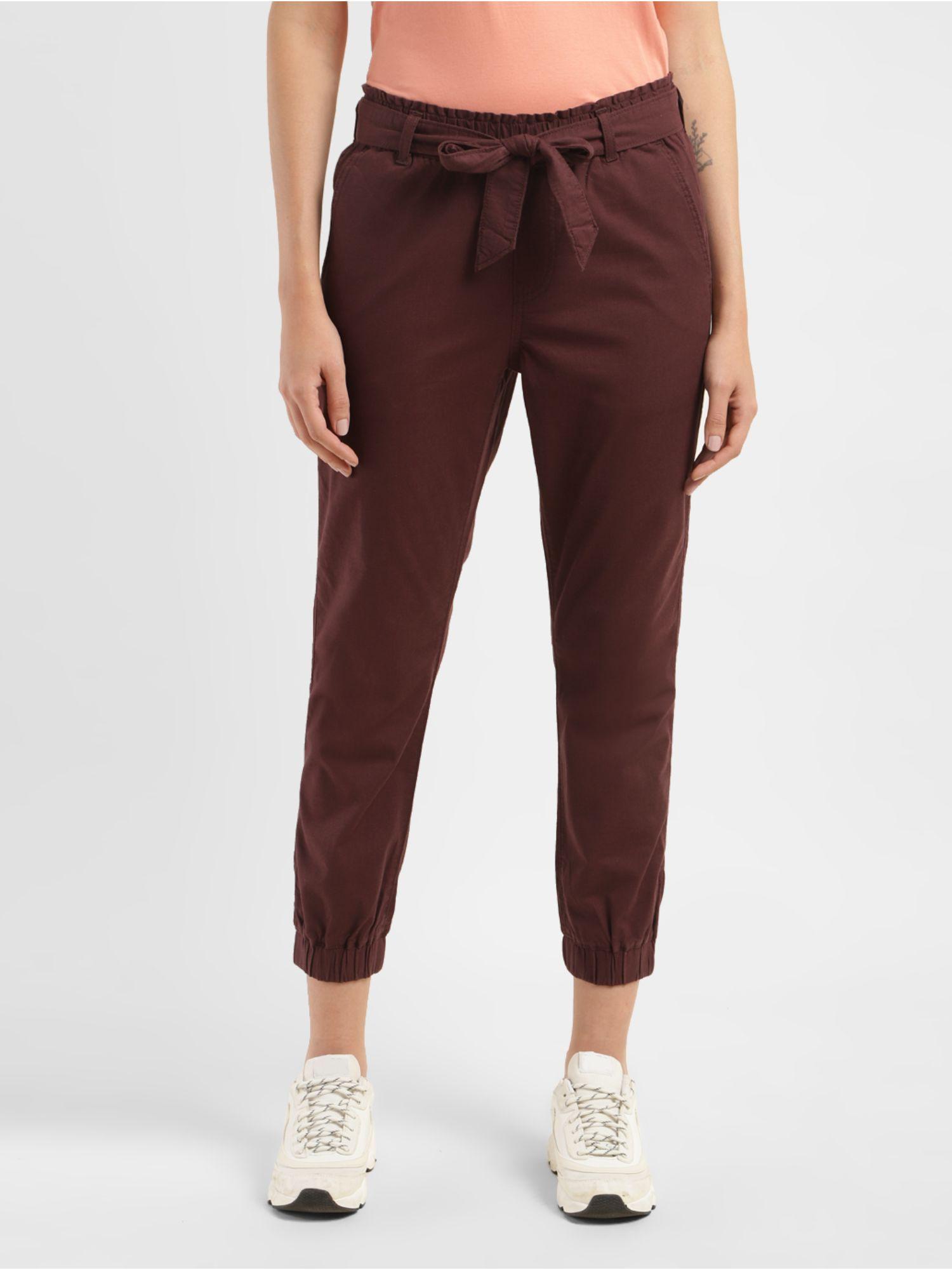 womens high rise maroon loose tapered fit trousers (set of 2)