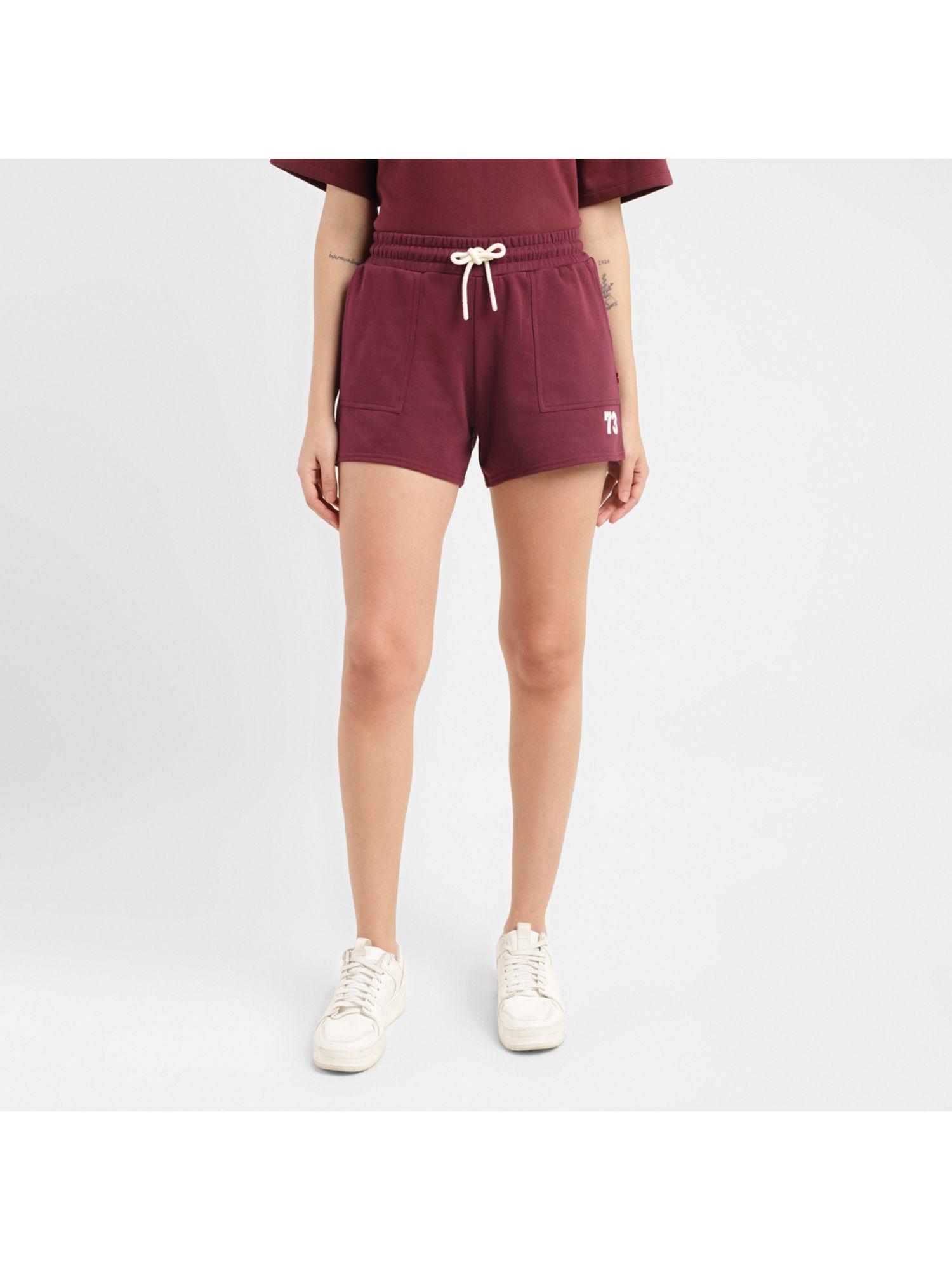 womens high rise maroon relaxed fit shorts