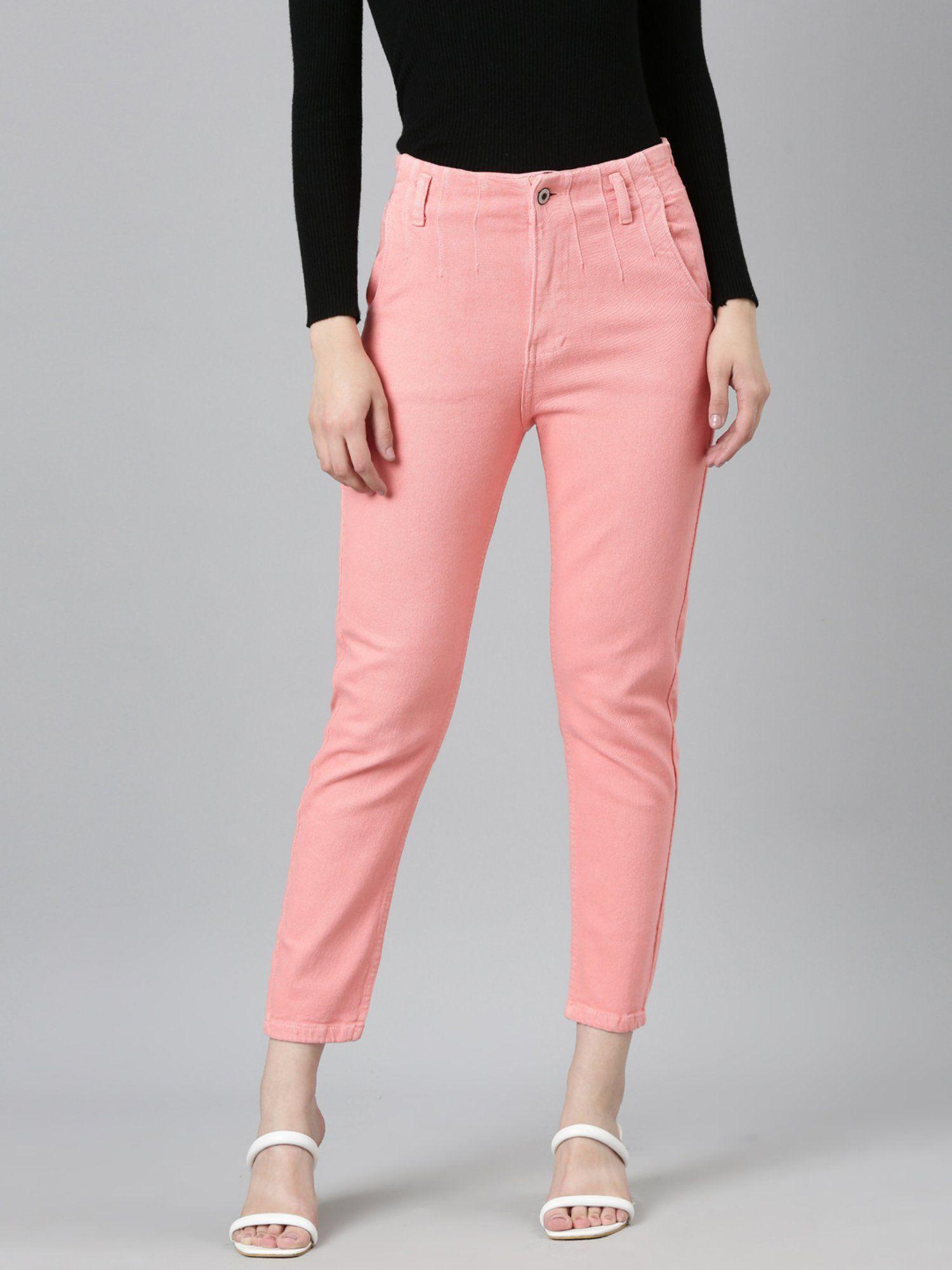 womens high rise non stretchable cropped coral jeans