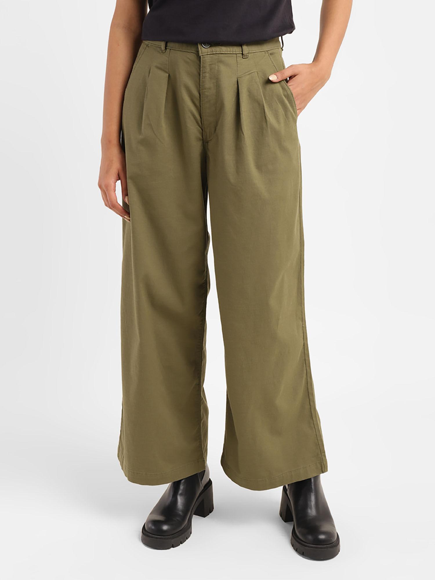 womens high rise olive loose fit trouser