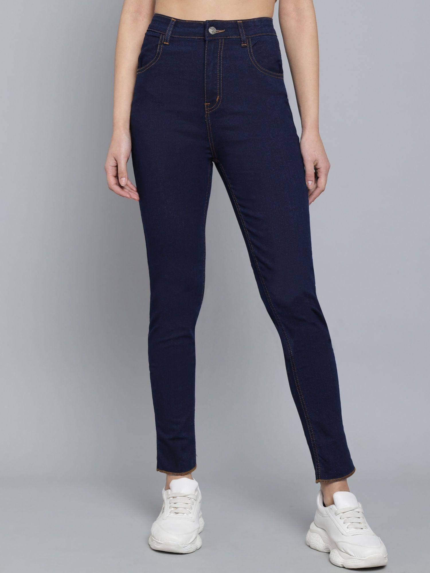 womens high rise slim fit solid jeans