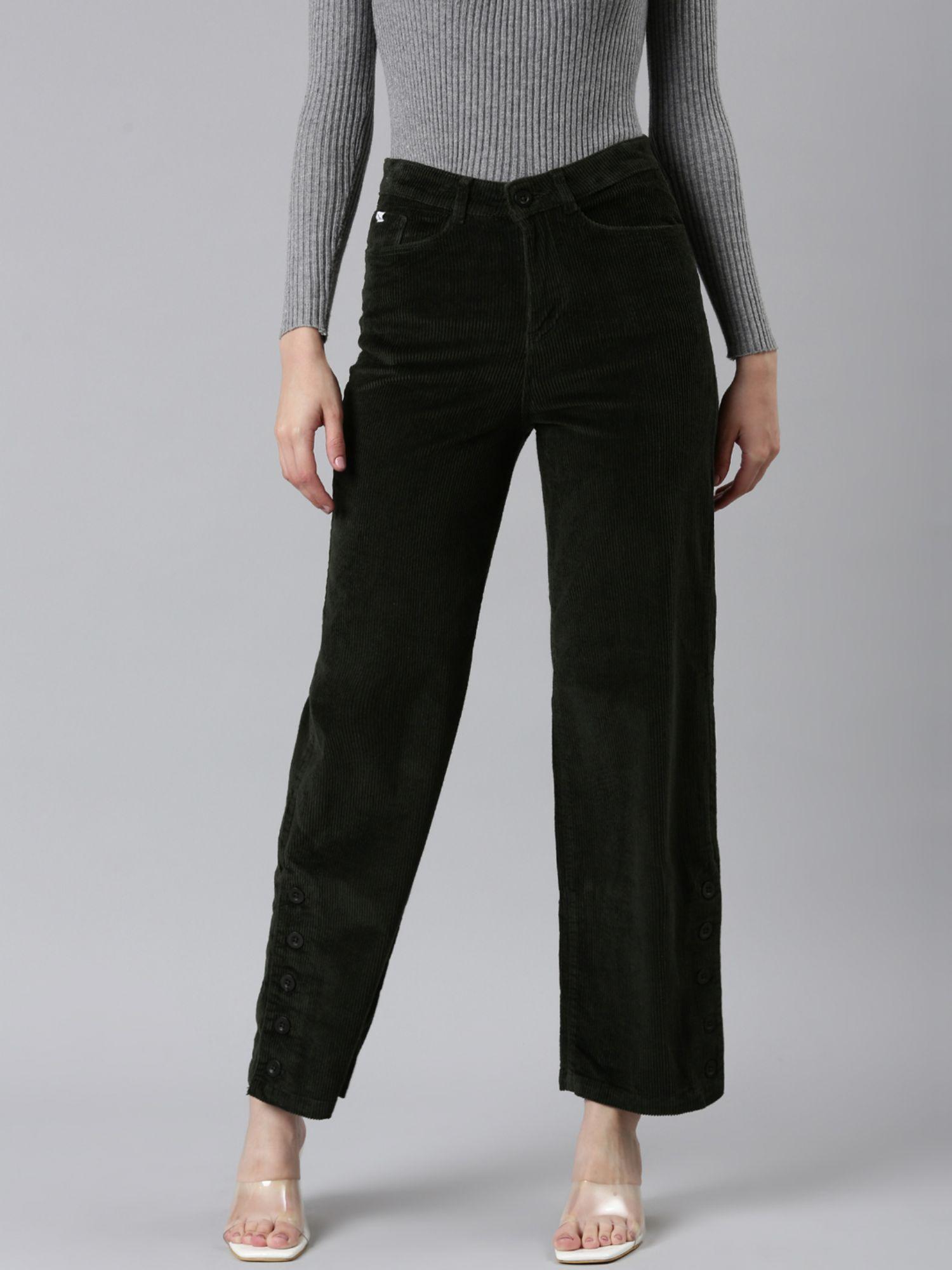 womens high rise solid black straight fit pants