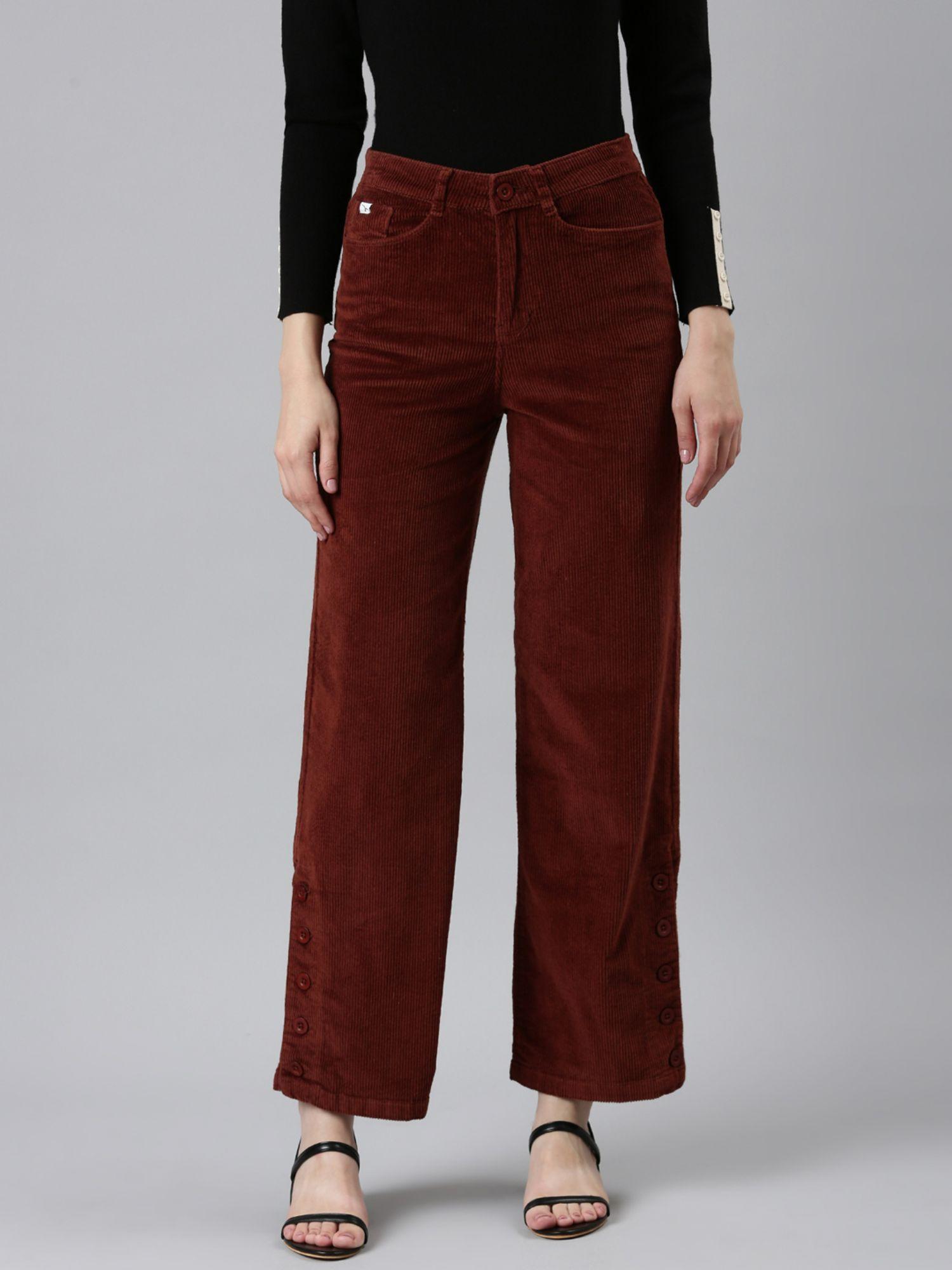 womens high rise solid rust straight fit pants