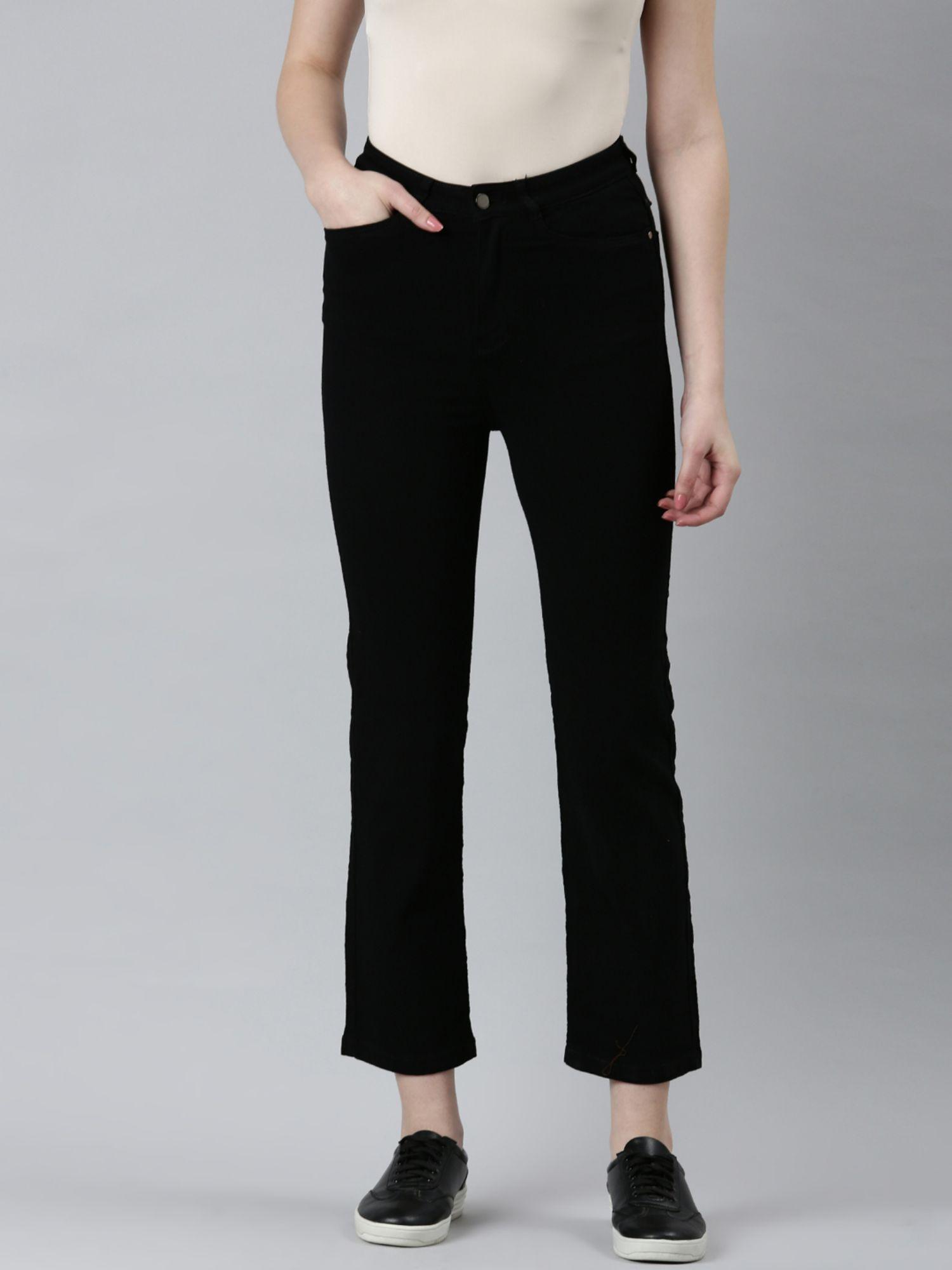 womens high rise stretchable regular black jeans