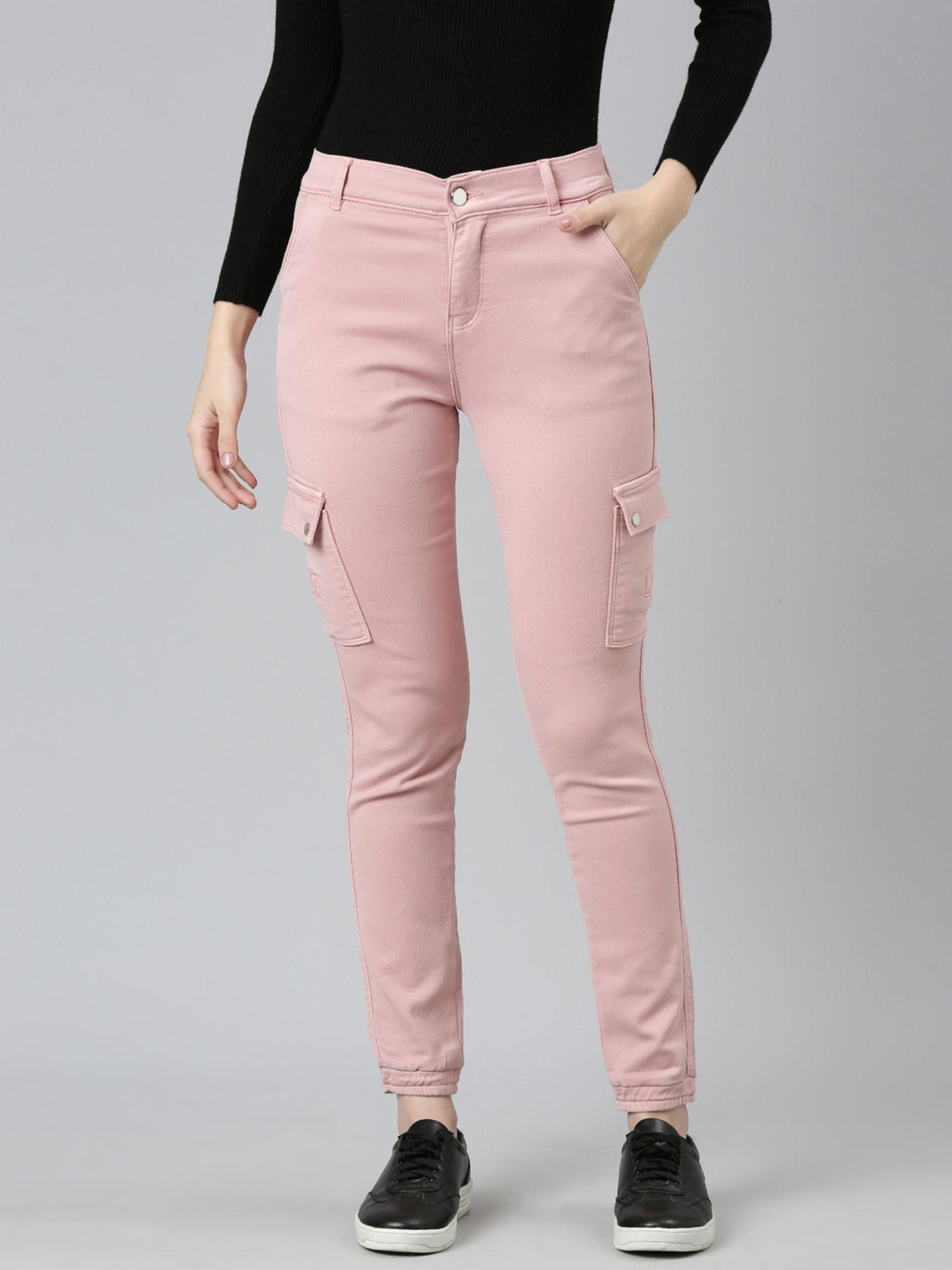 womens high rise stretchable regular pink pants