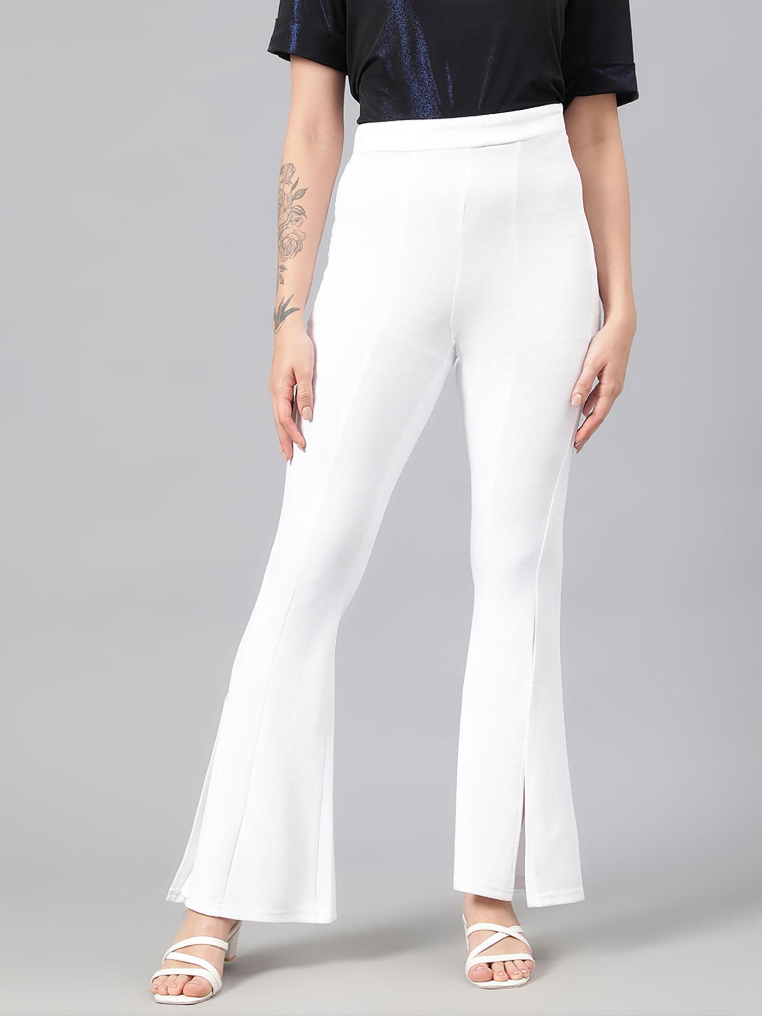 womens high rise viscose rayon bootcut solid trousers