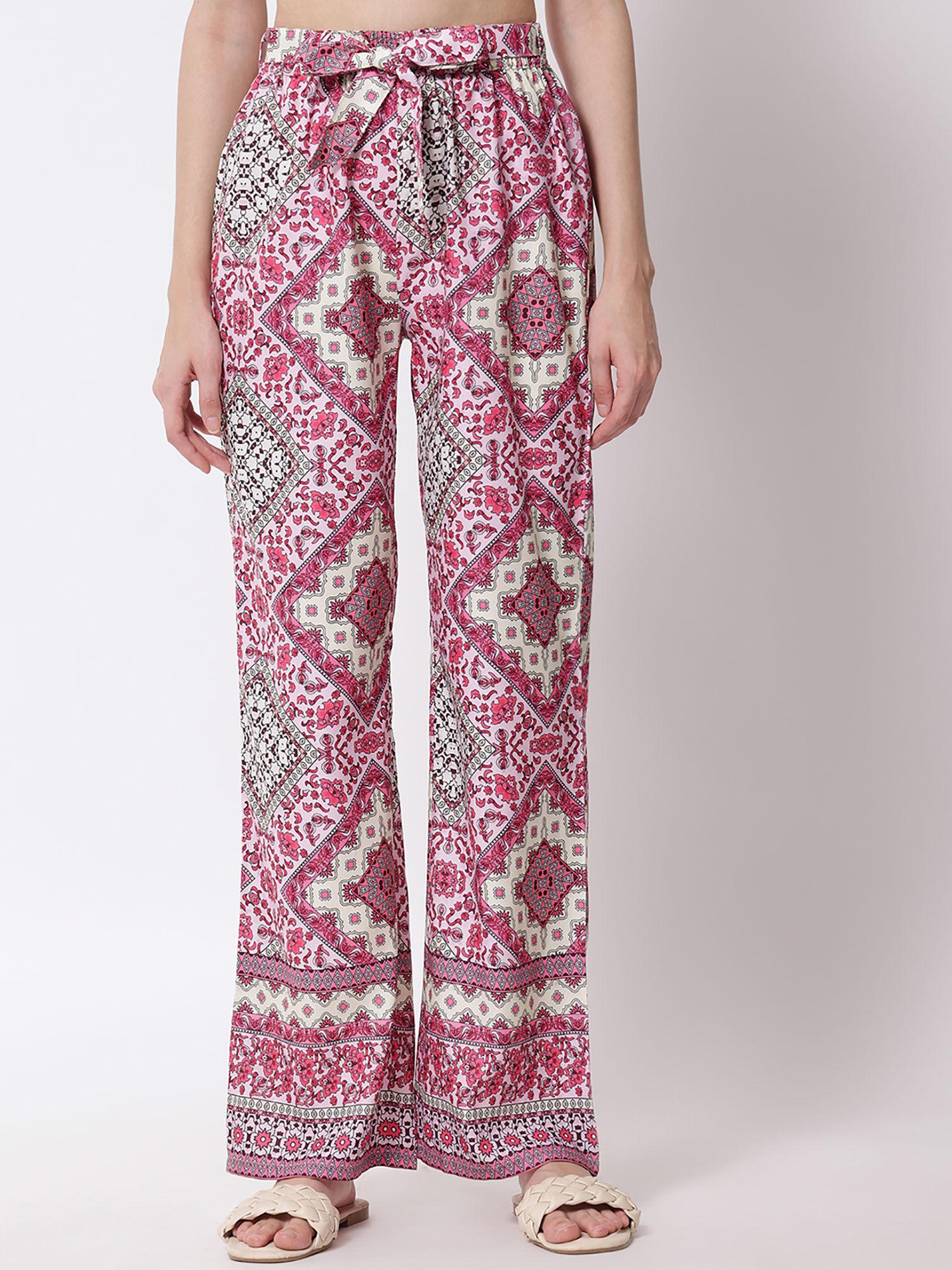 womens high rise viscose rayon flared fit printed trousers