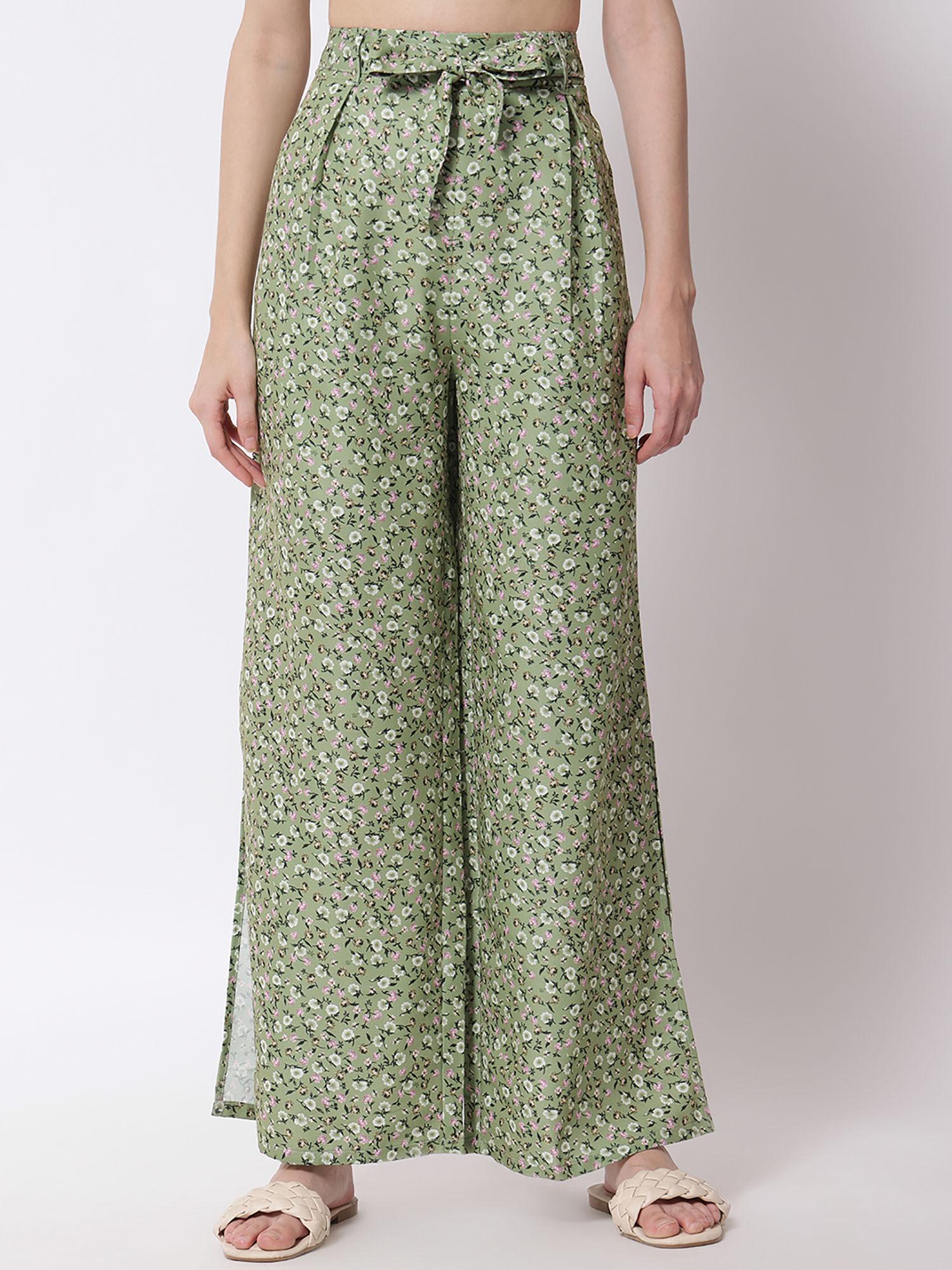 womens high rise viscose rayon flared fit printed trousers