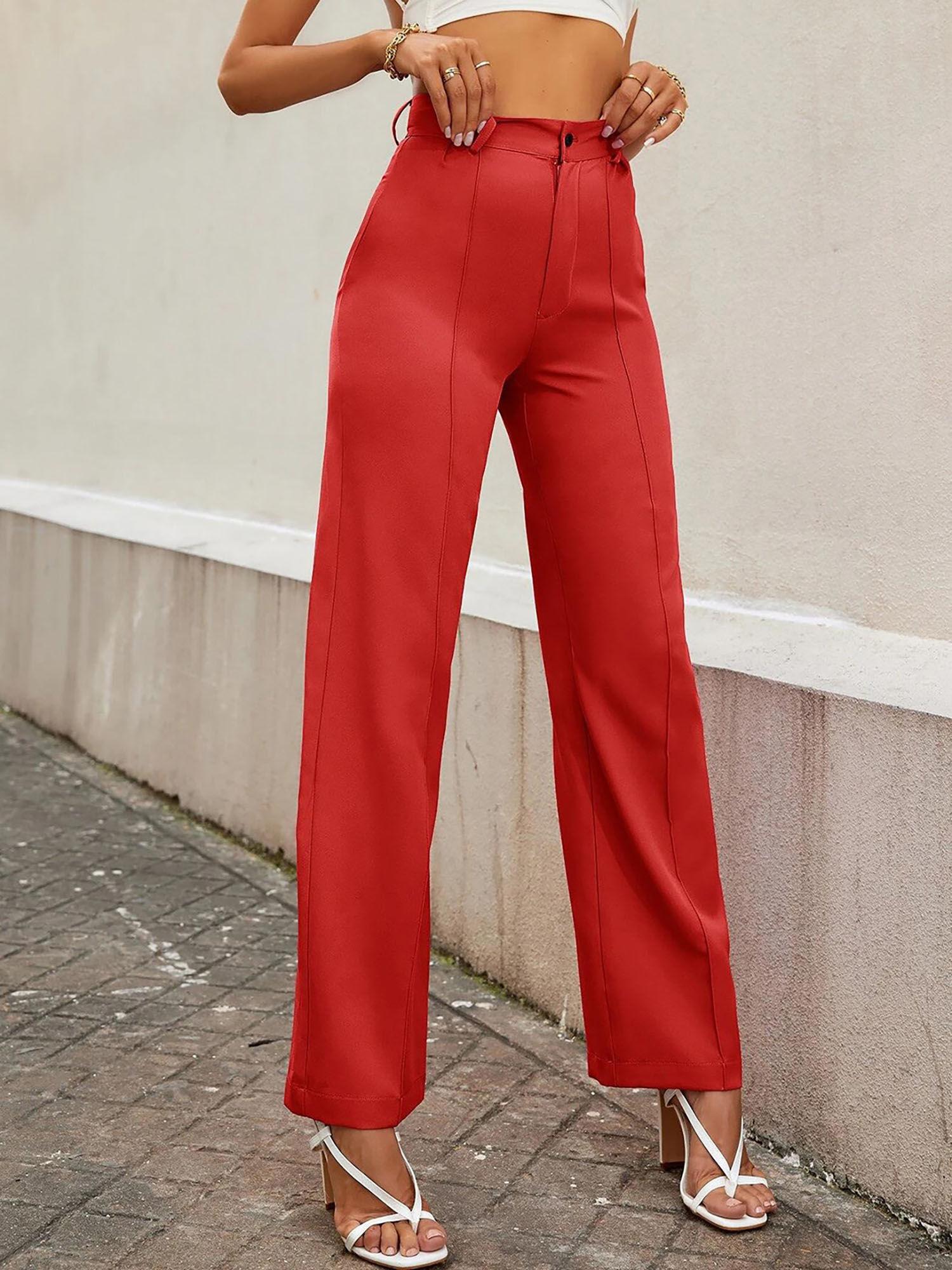 womens high rise viscose rayon solid trousers