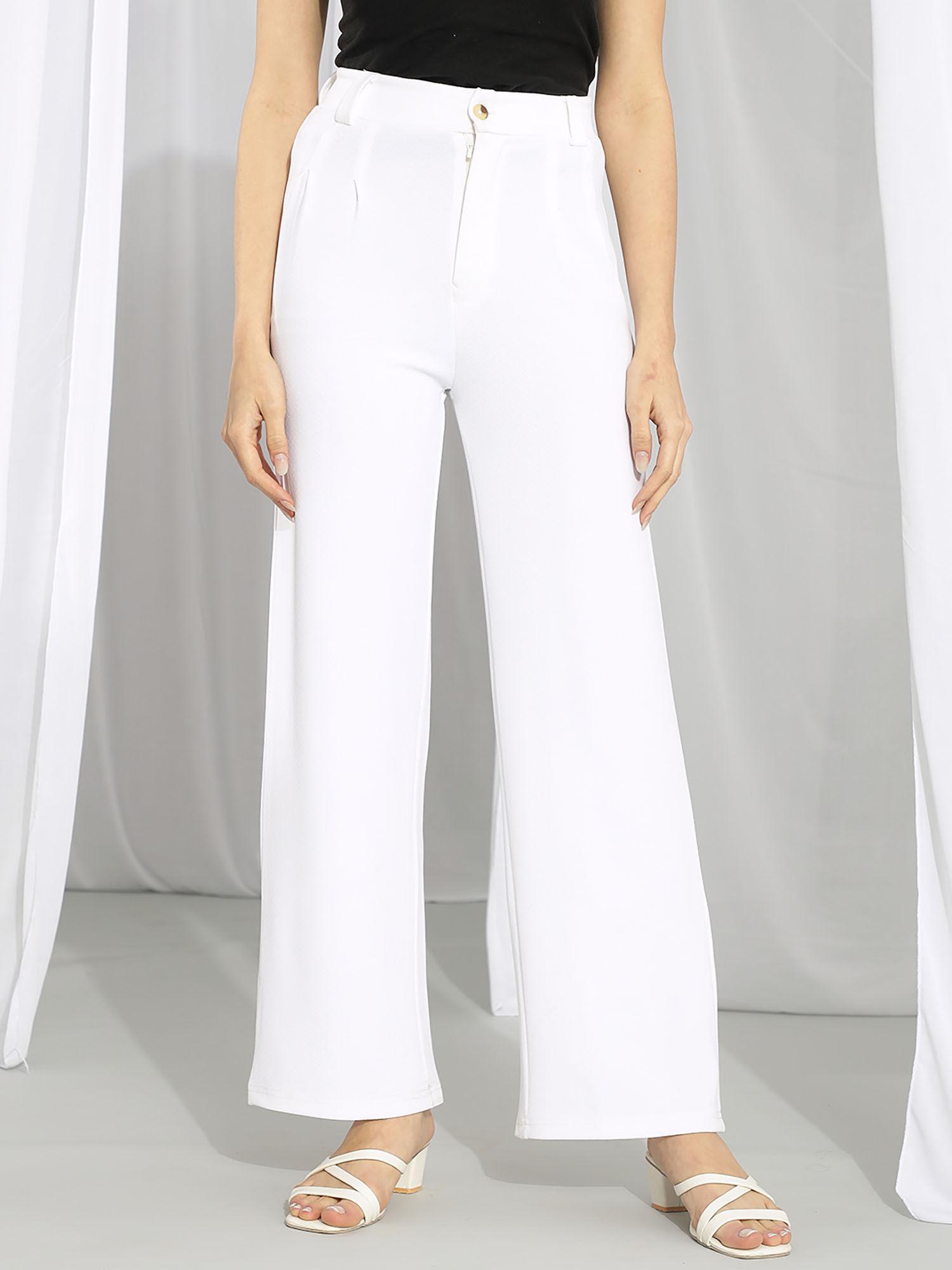 womens high rise viscose rayon straight fit solid trousers