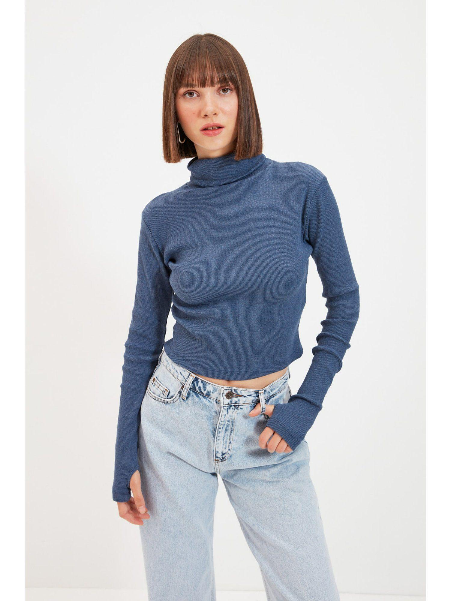 womens indigo textured top