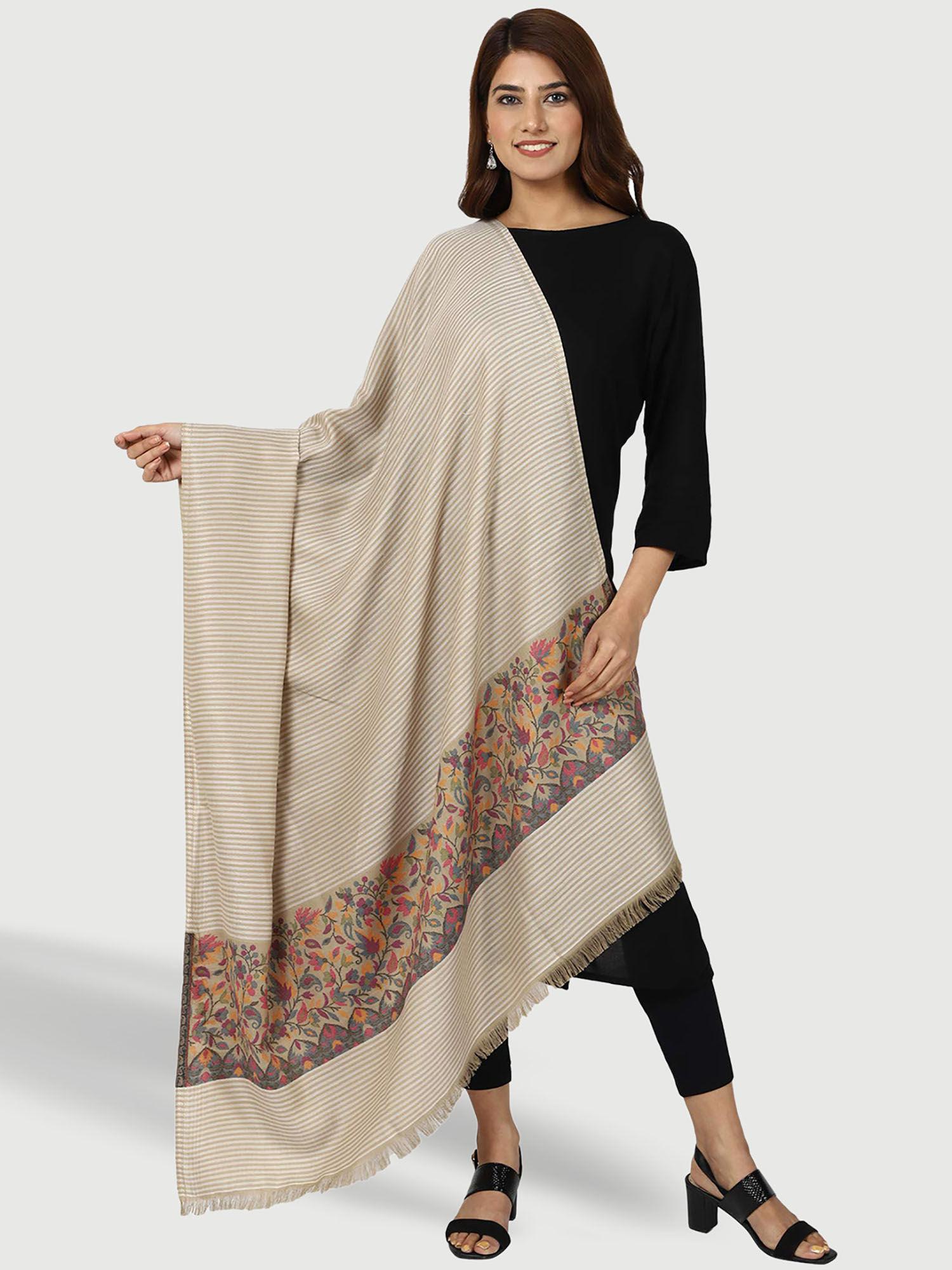 womens kashmiri kani woven wool beige shawl