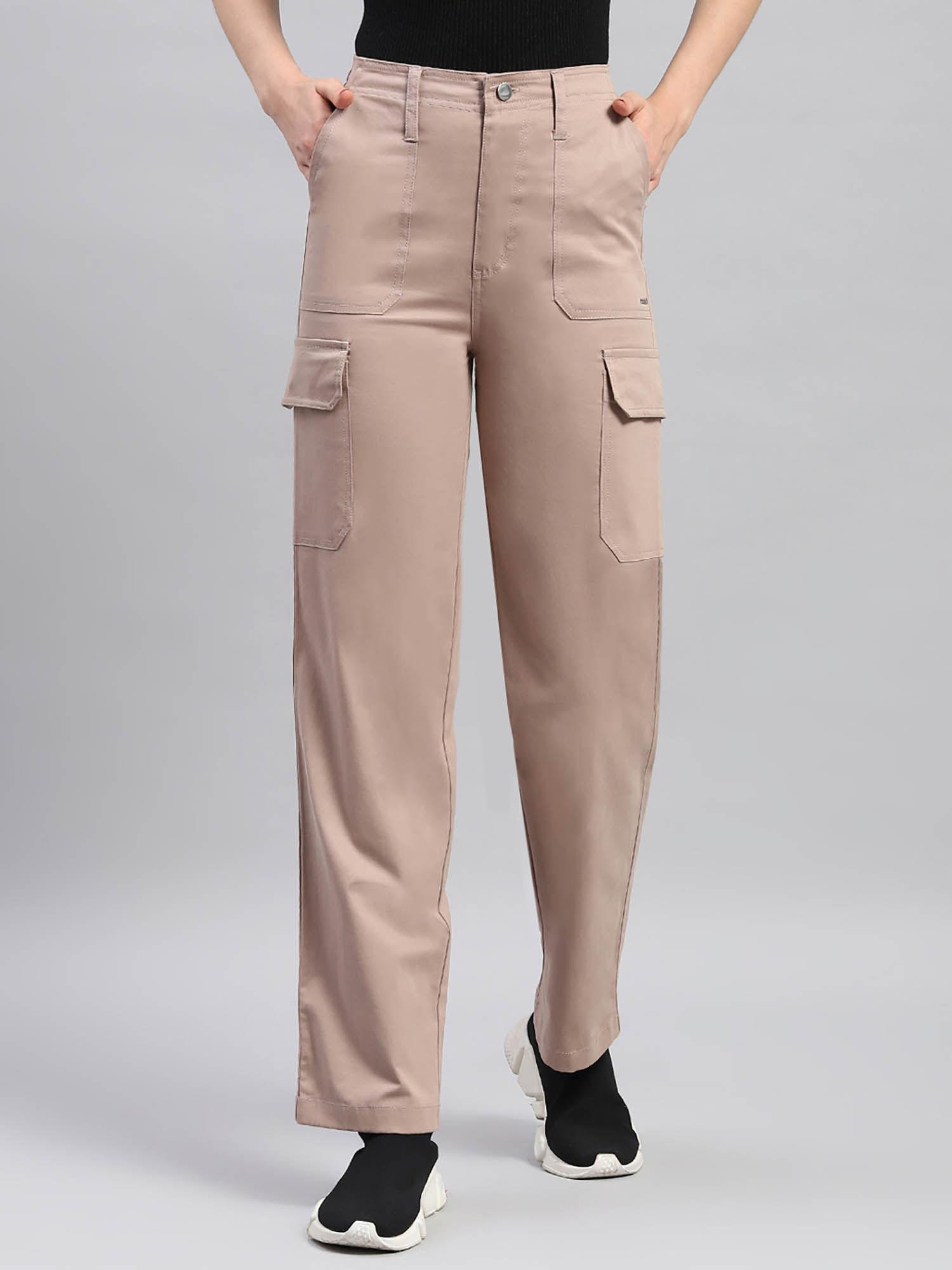 womens khaki solid straight fit pant