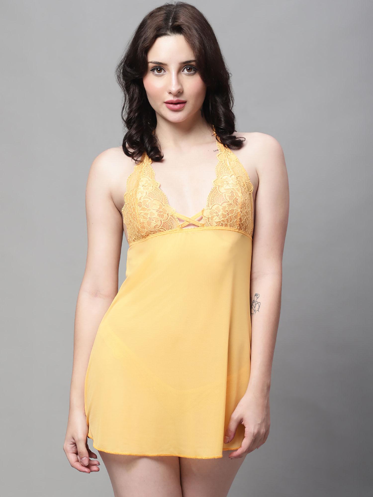womens lace above knee baby doll dress - yellow (set of 2)