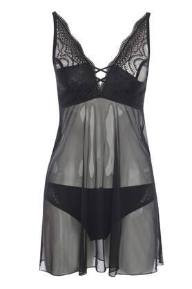 womens lace babydoll with hipster briefs - charcoal