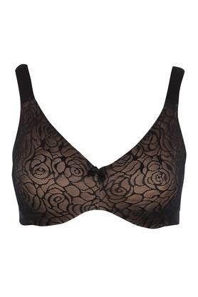 womens lace padded non wired t-shirt bra - black