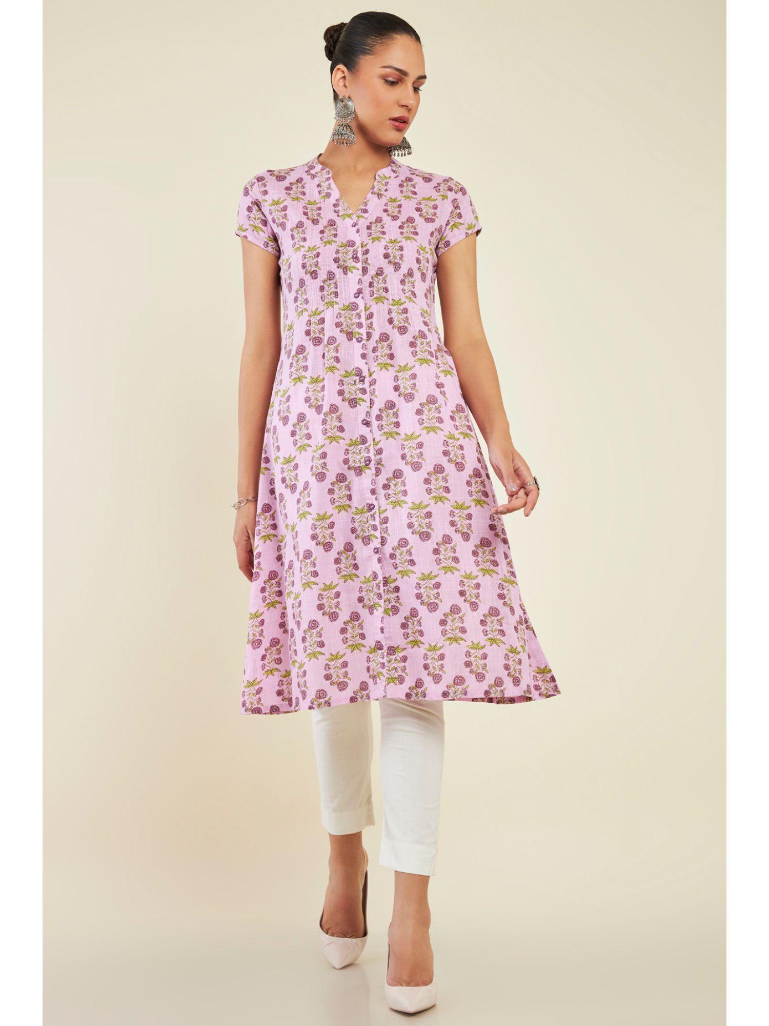 womens lavender cotton floral kurta