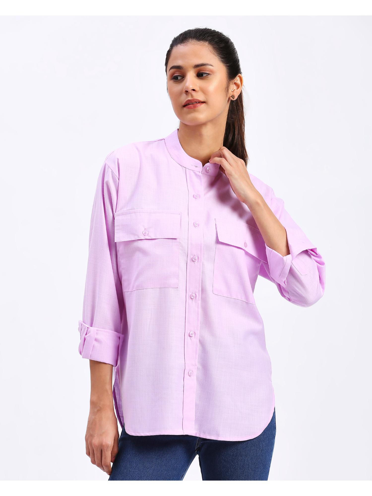 womens lavender oversized cotton chinese collar shirt