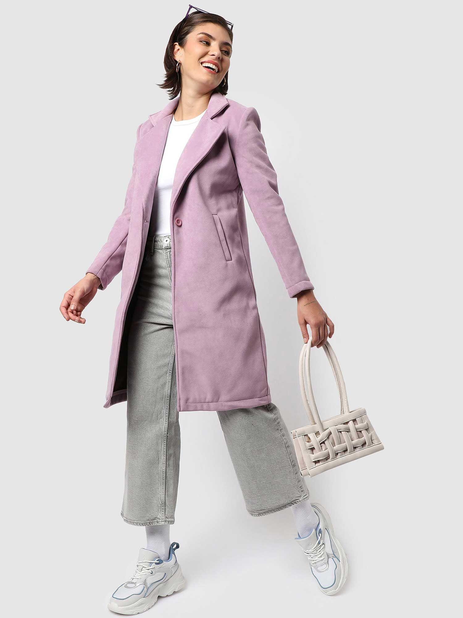 womens lavender regular fit long coat