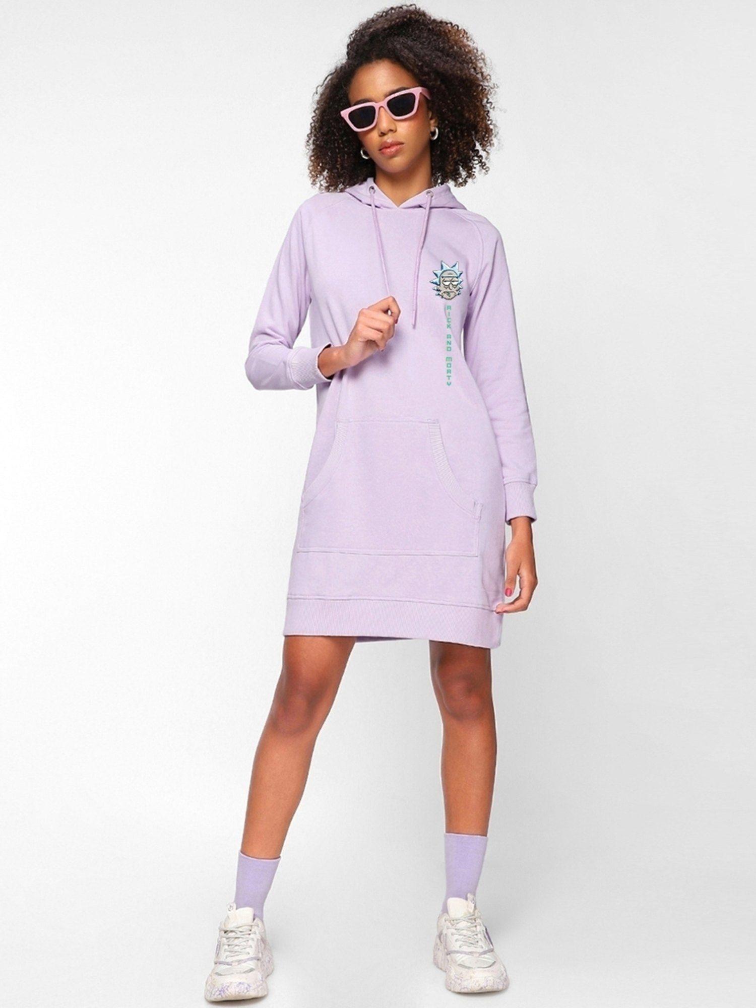womens lavender rick and morty graphic printed hoodie dress