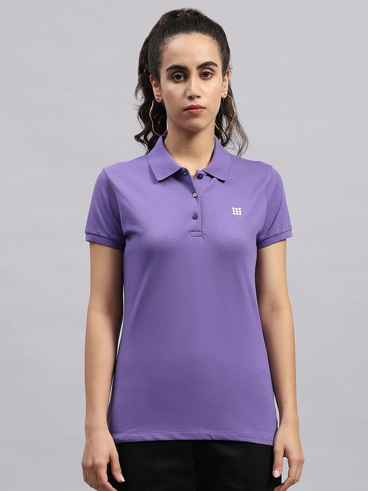 womens lavender solid polo neck half sleeve t-shirt