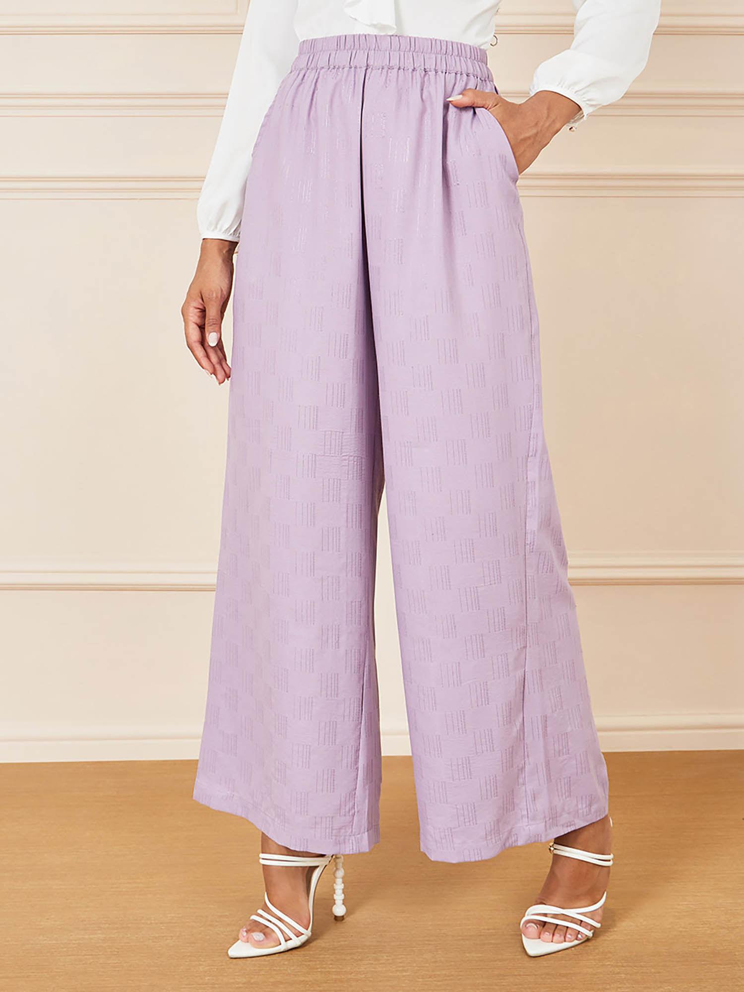 womens lavender stitch detail textured wide leg pant viscose rayon