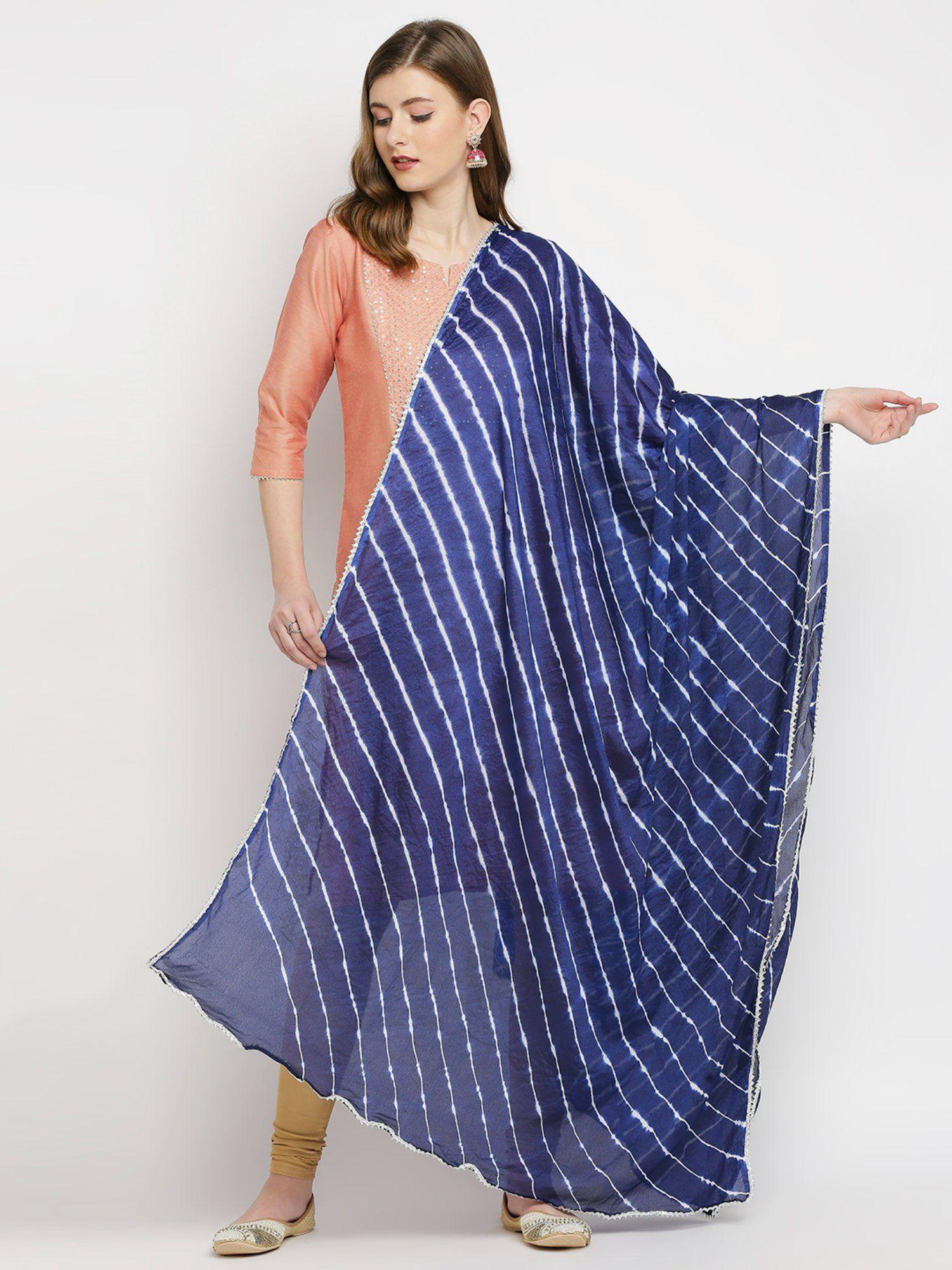 womens leheriya indigo chinon dupatta