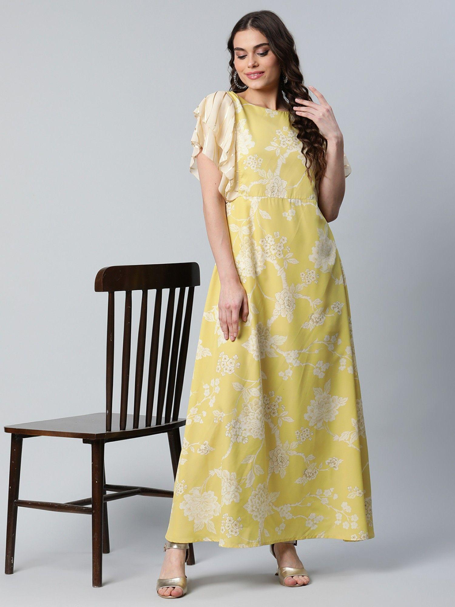 womens lemon yellow crepe floral dress