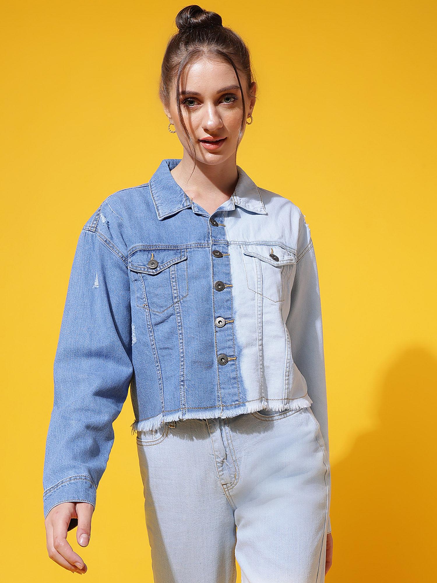 womens light blue & mid blue denim jacket