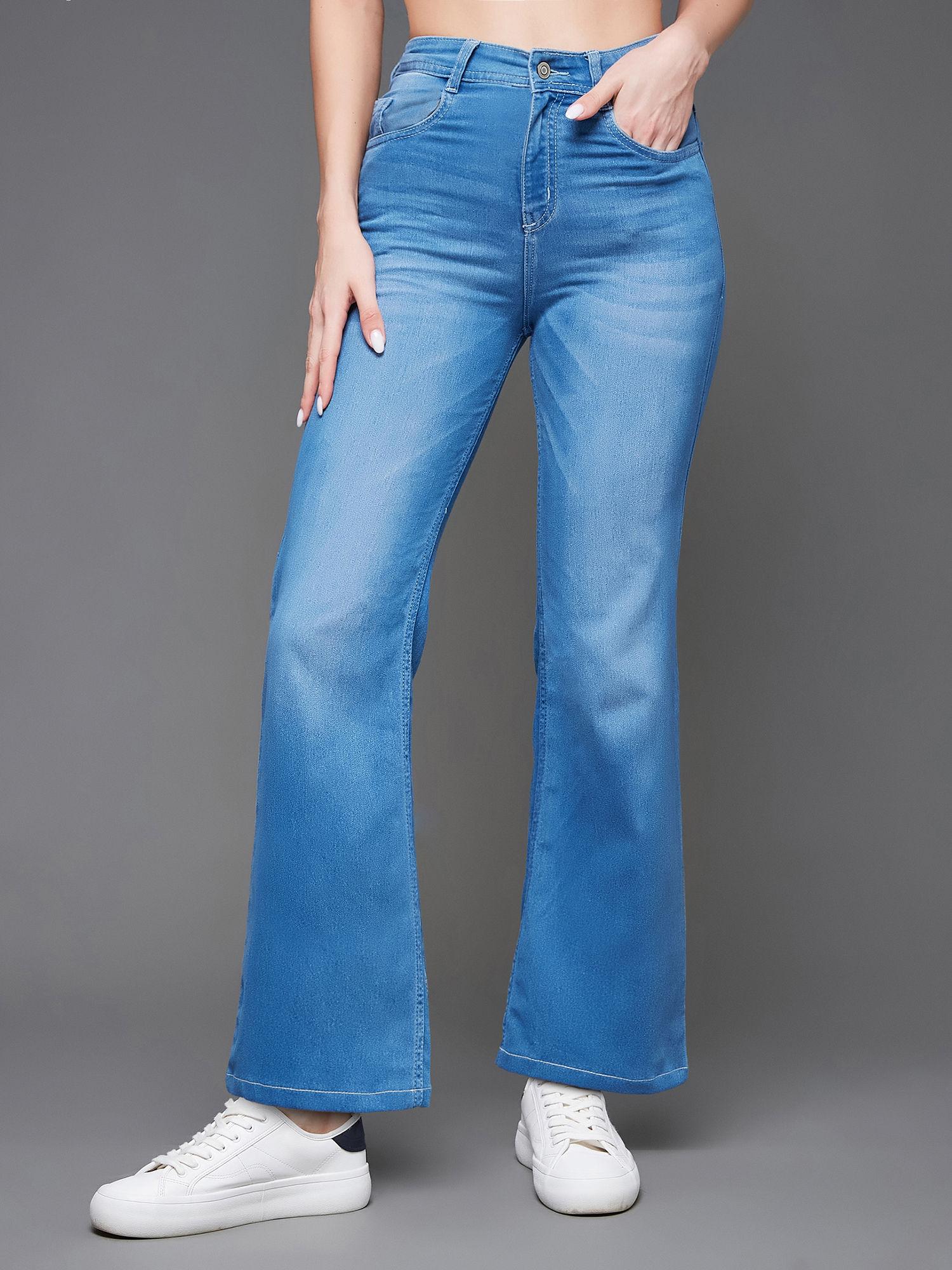 womens light blue relaxed mid rise regular stretchable denim jeans