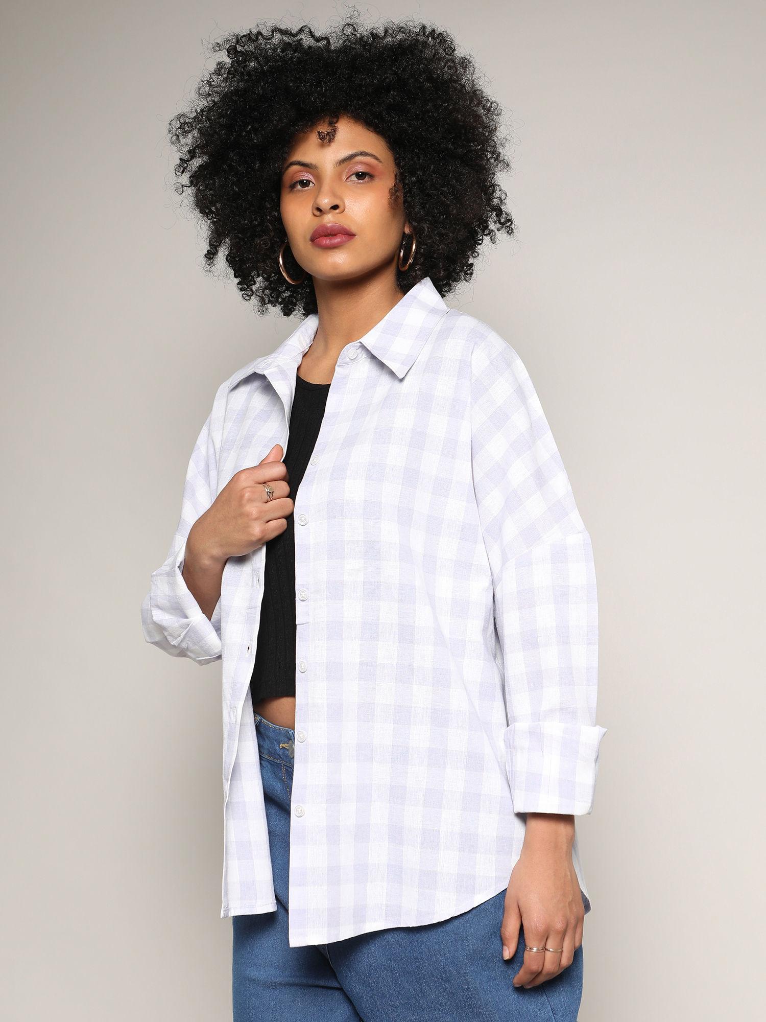 womens light lavender tartan plaid boxy shirt