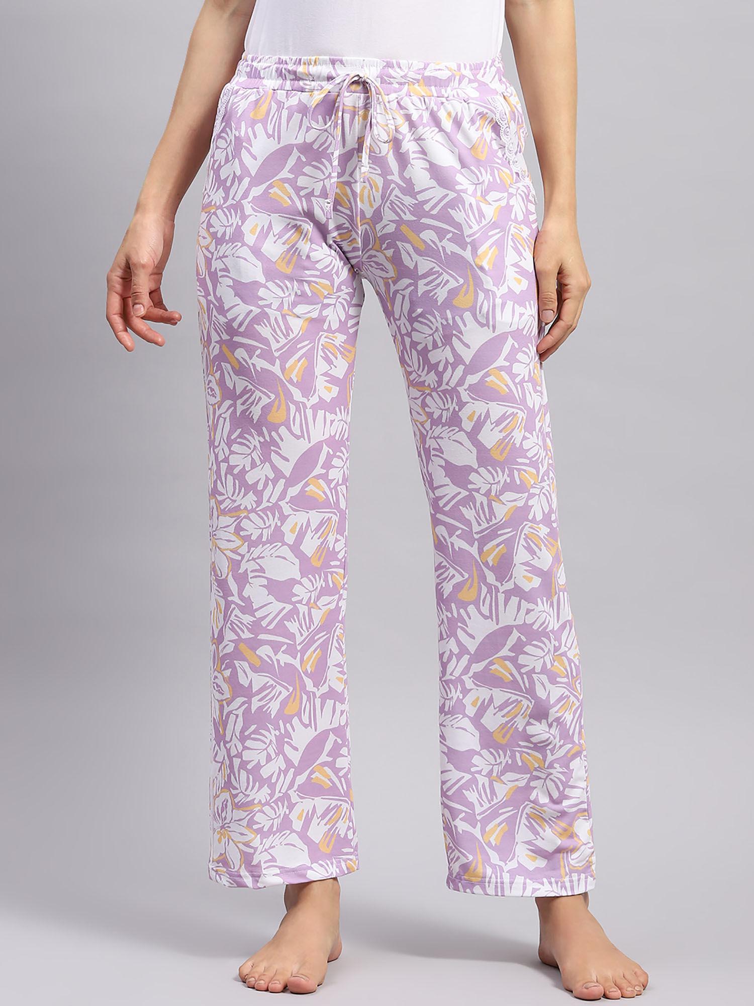 womens light purple printed regular fit lower trousers