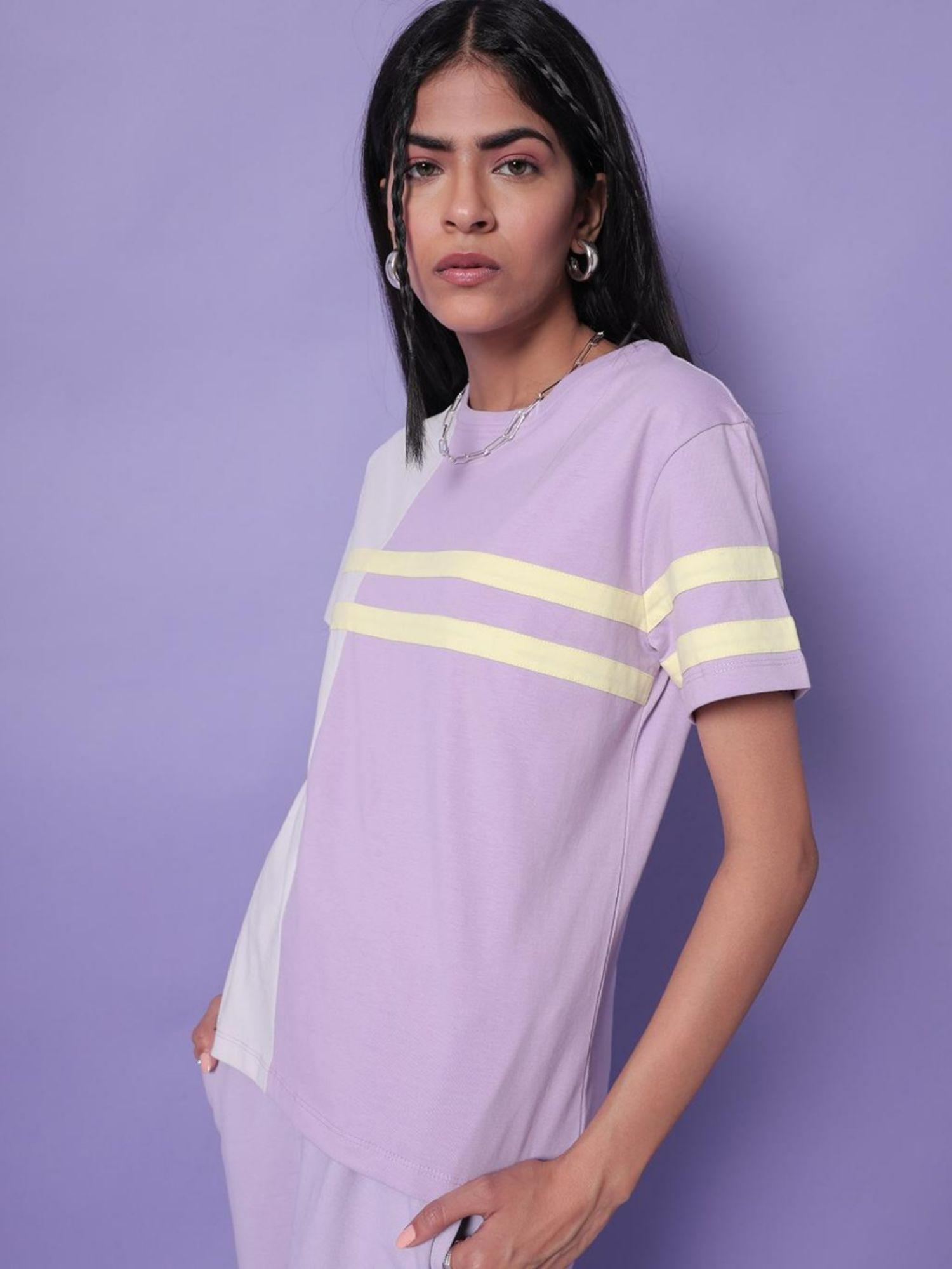 womens lilac feel good color block t-shirt