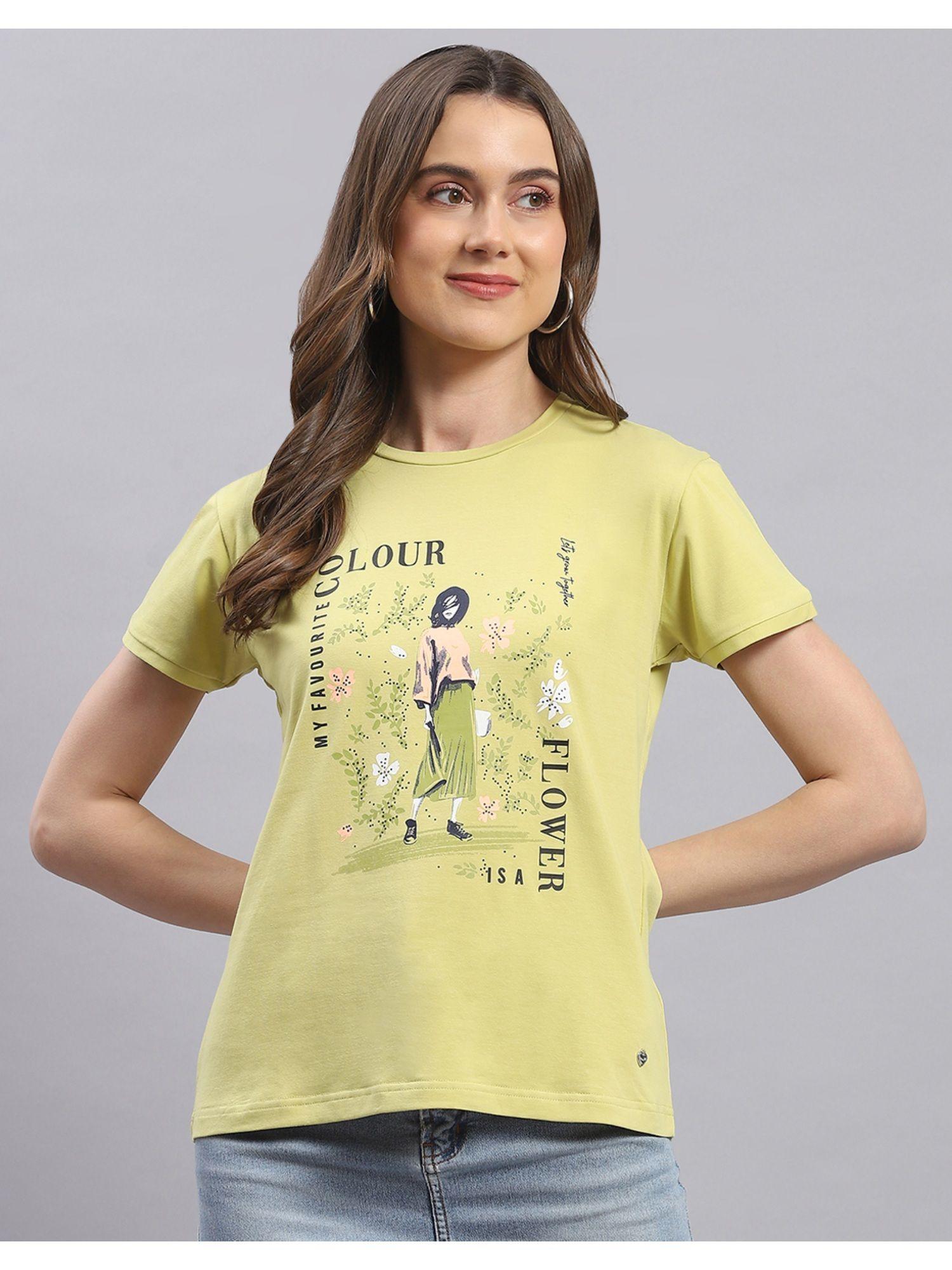 womens lime green printed round neck half sleeve t-shirt