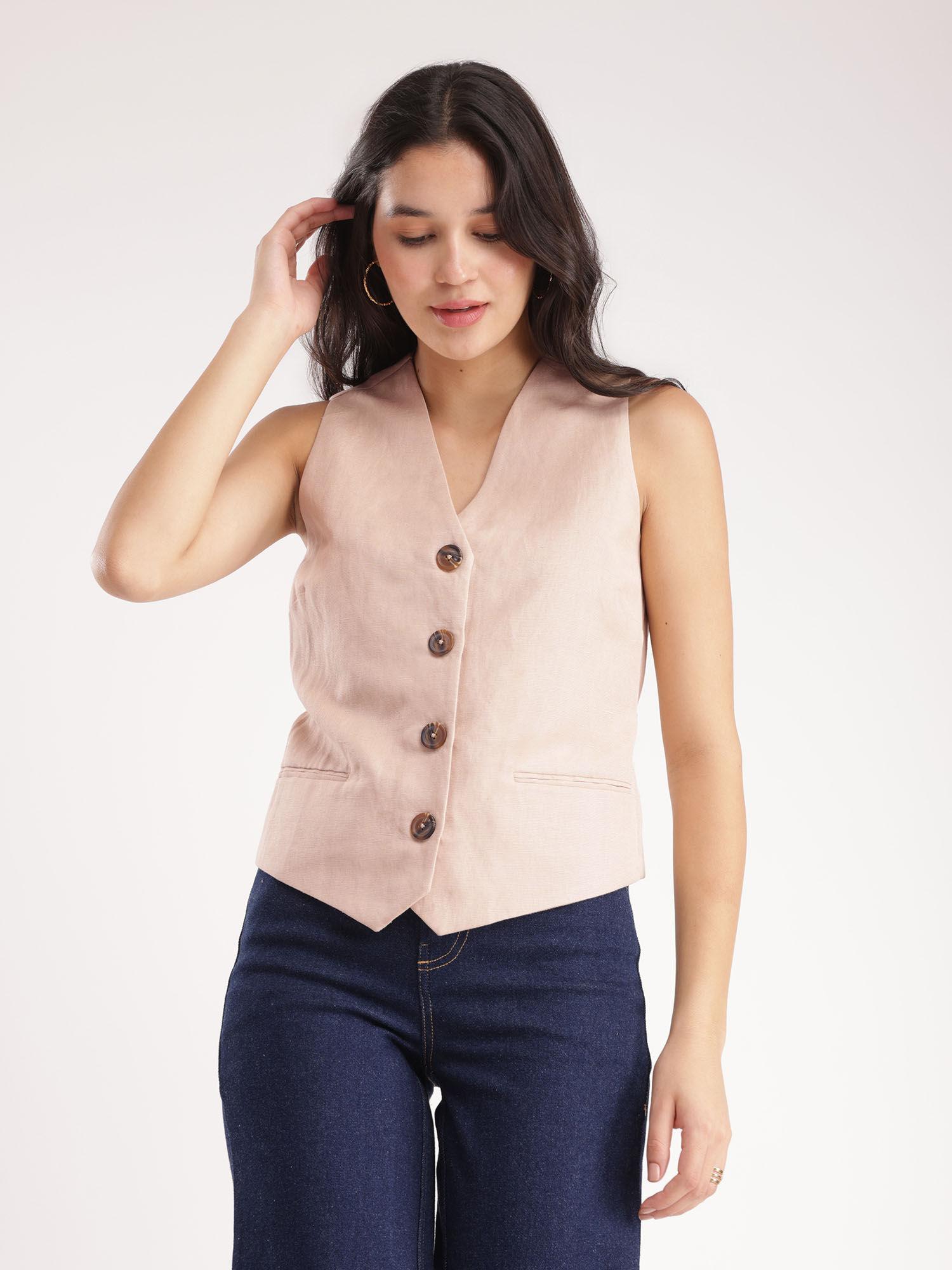 womens linen waistcoat beige