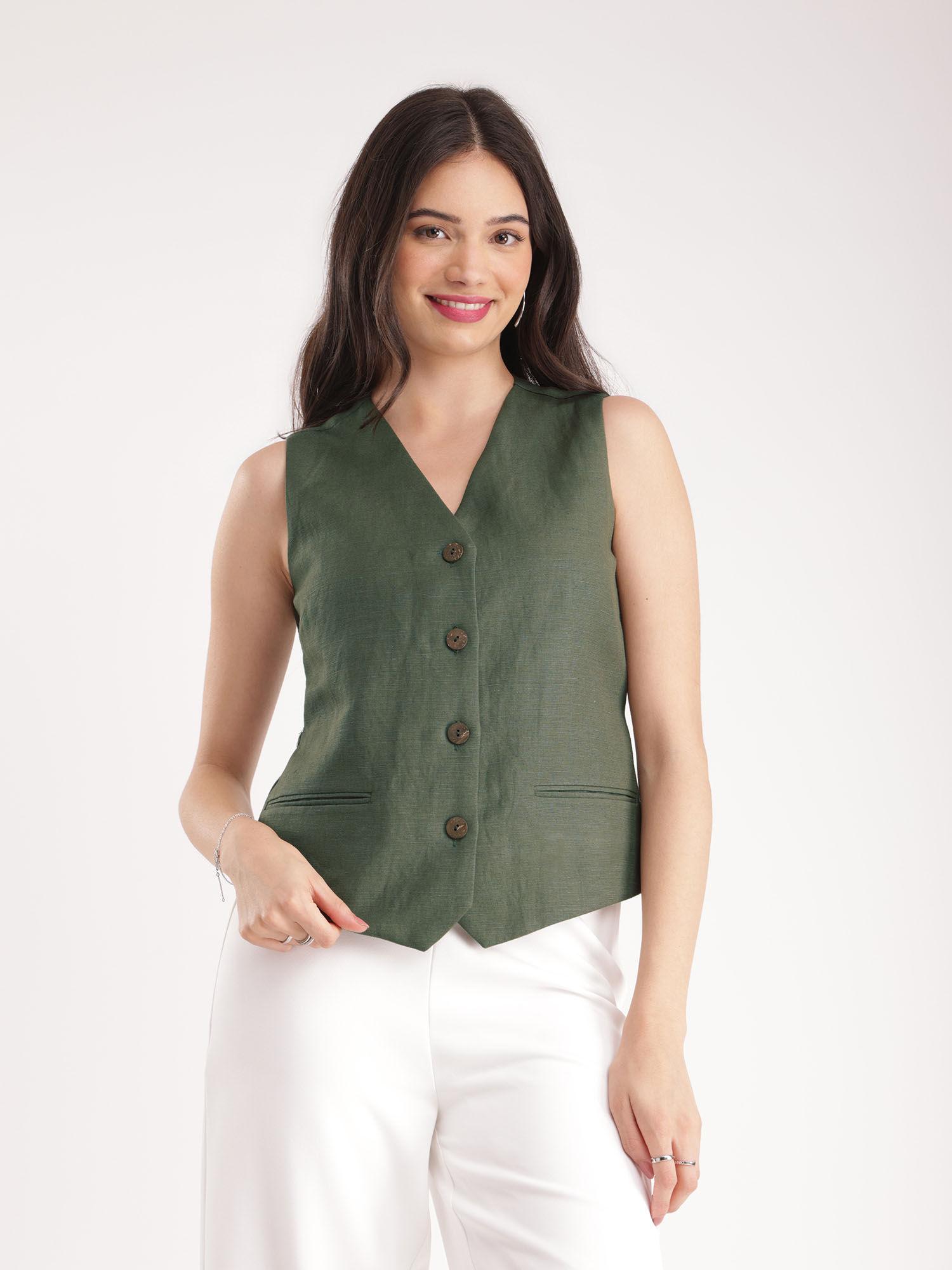 womens linen waistcoat olive