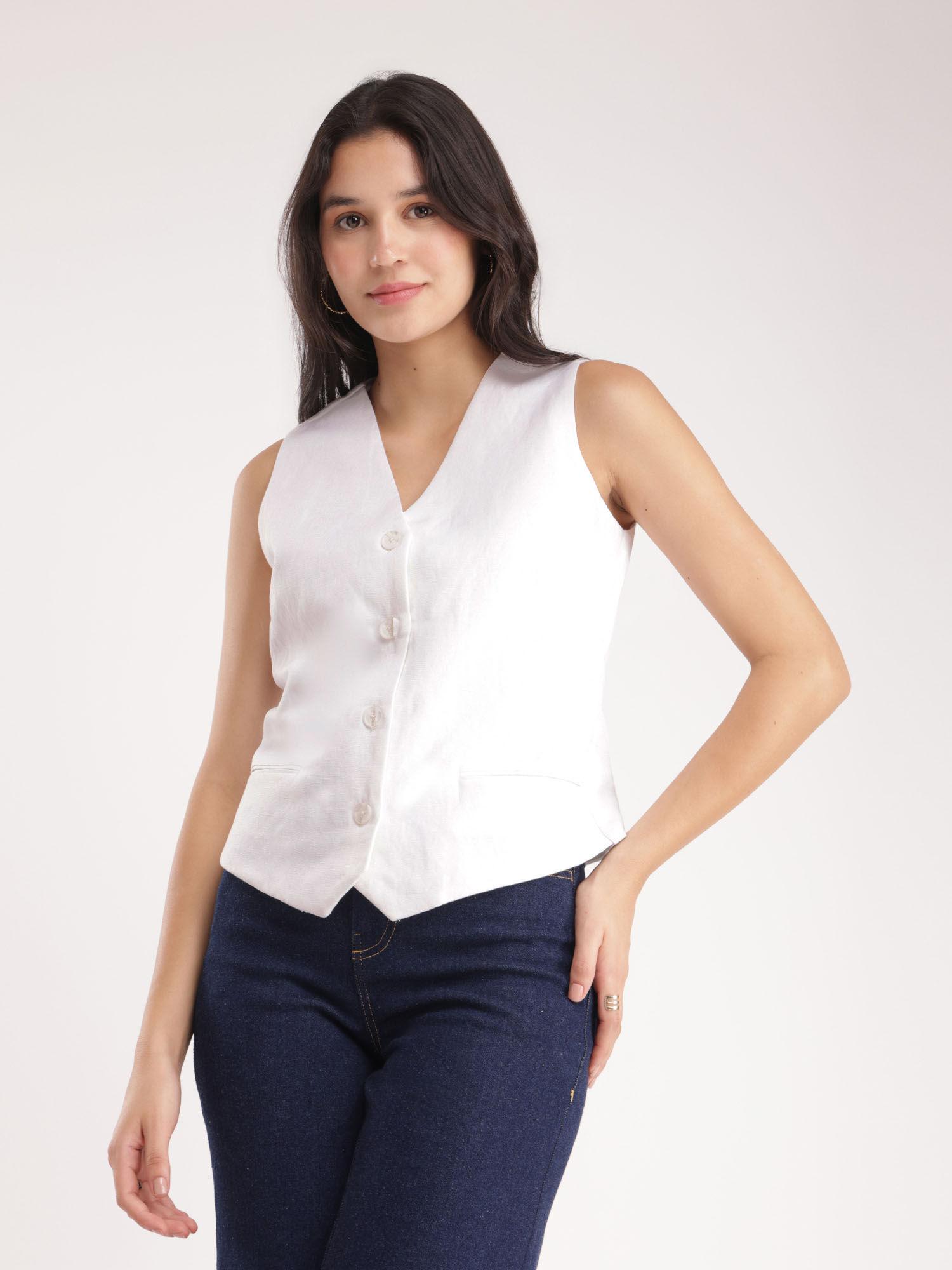 womens linen waistcoat white