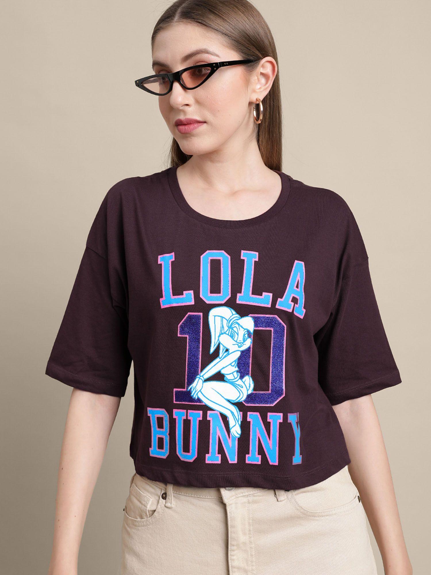 womens looney tunes printed half sleeve brown t-shirt