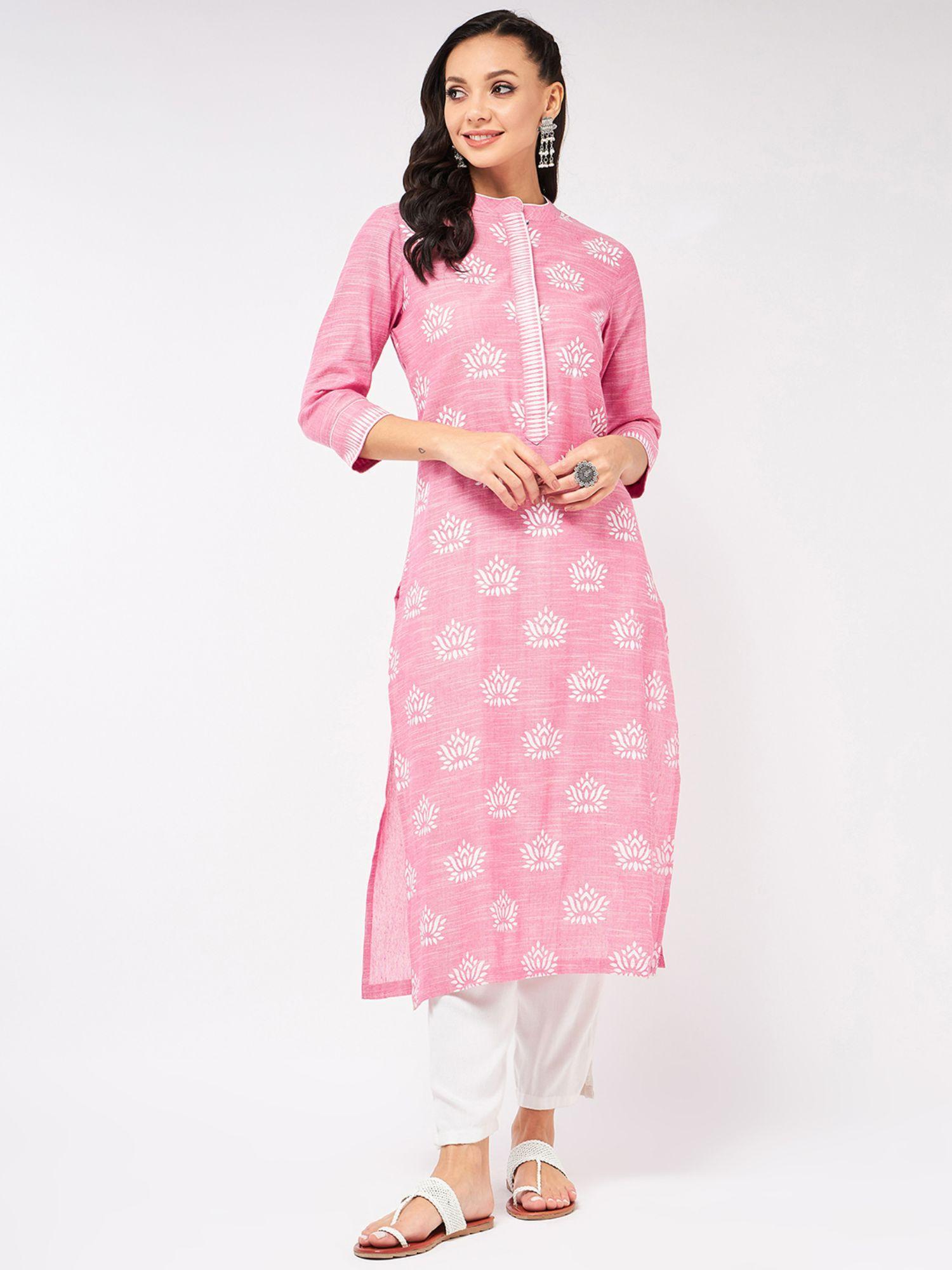 womens lotus printed chambray kurta