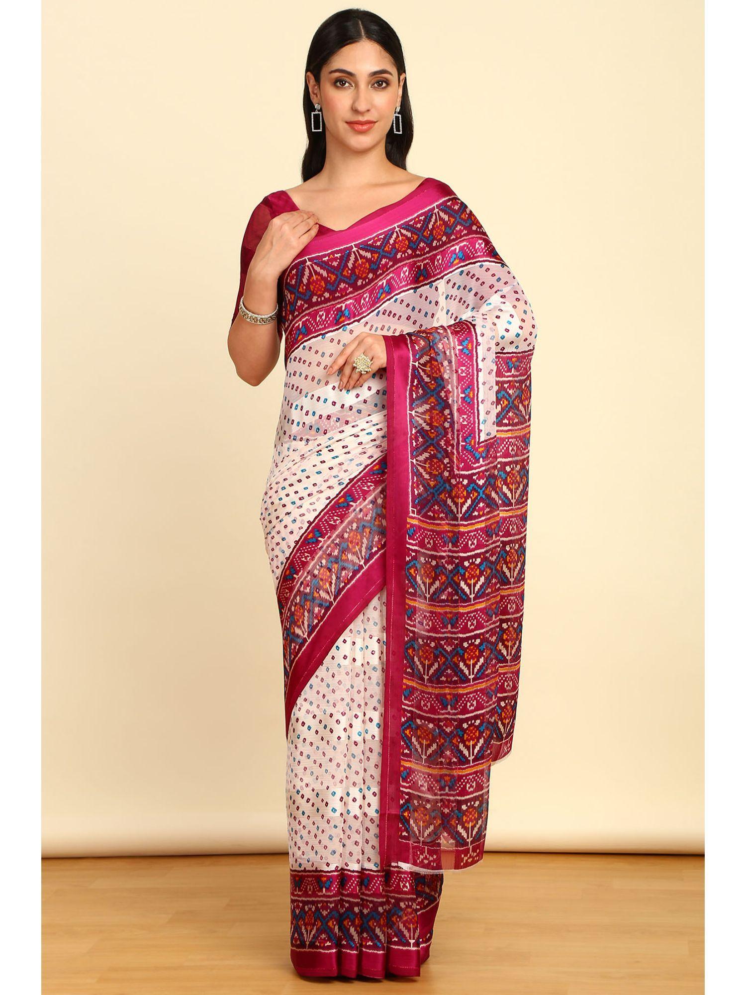 womens magenta chiffon bandhani print saree with unstitched blouse