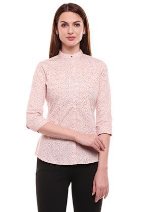 womens mandarin collar printed shirt - red